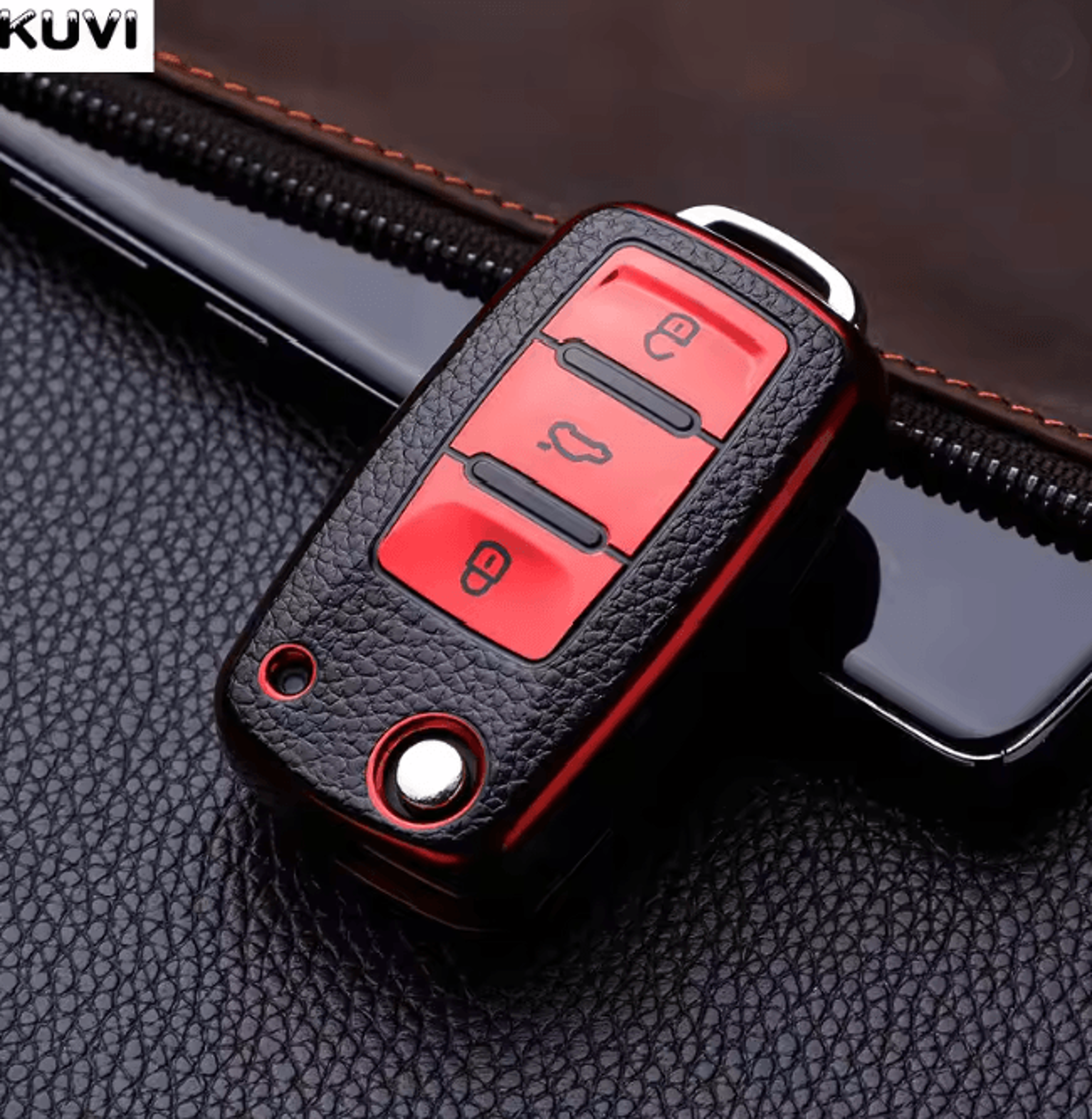 LuxGuard Leather TPU Car Key Case Full Cover For Volkswagen Keys 5