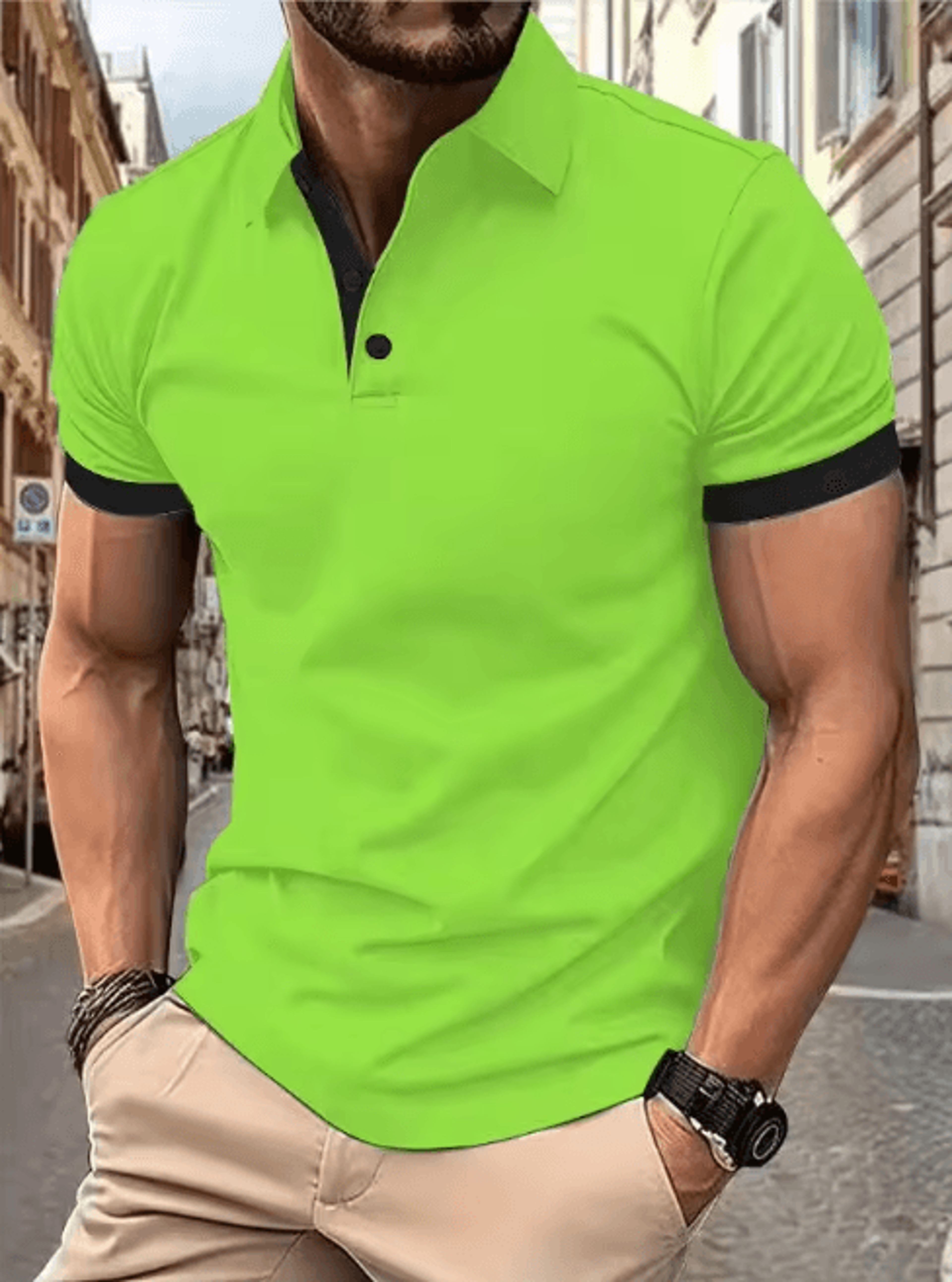 Mens Short Sleeve Color Block Lapel Shirt Casual Fashion Top 14