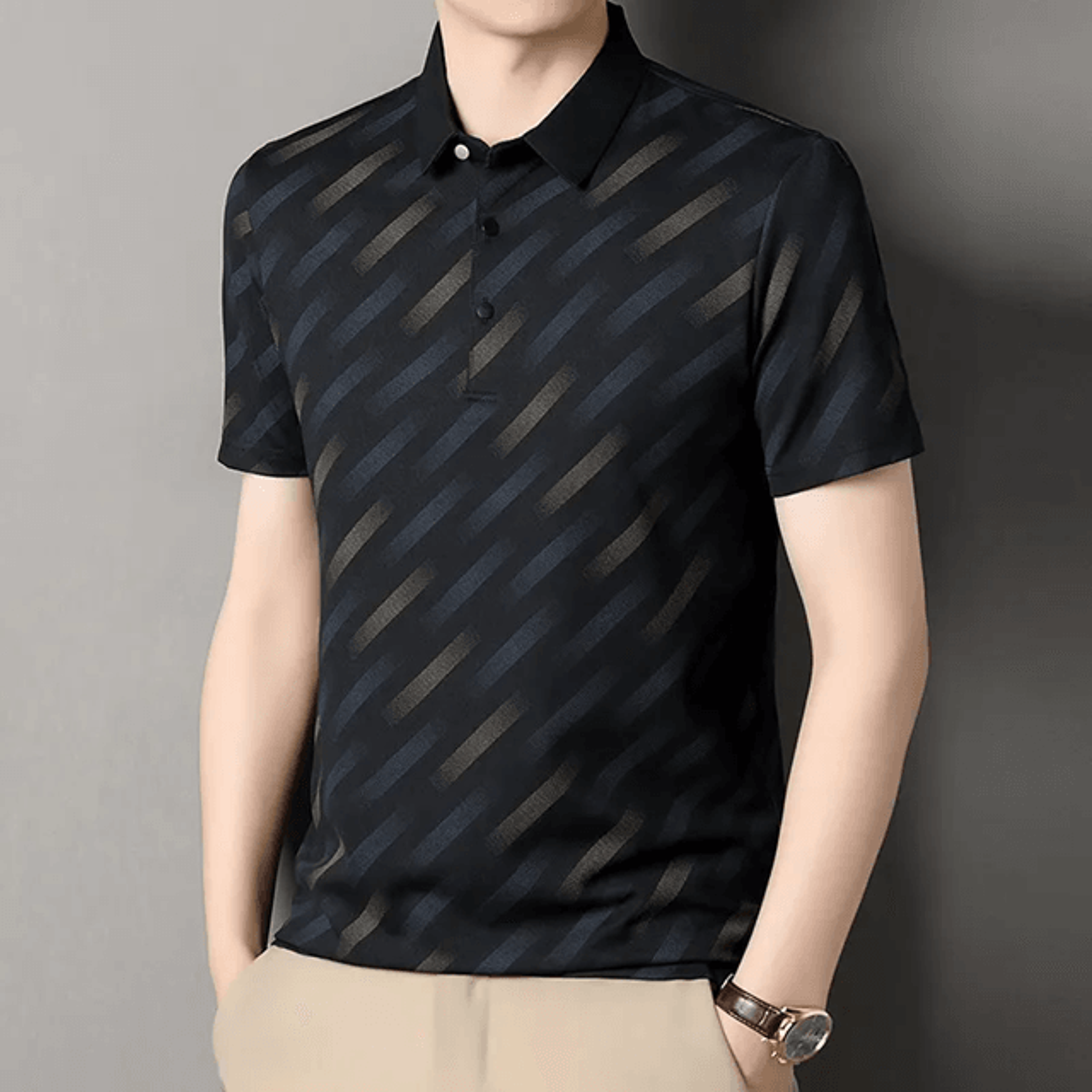 Mens Business Casual Printed Polo Shirt Short Sleeve Breathable Top 2