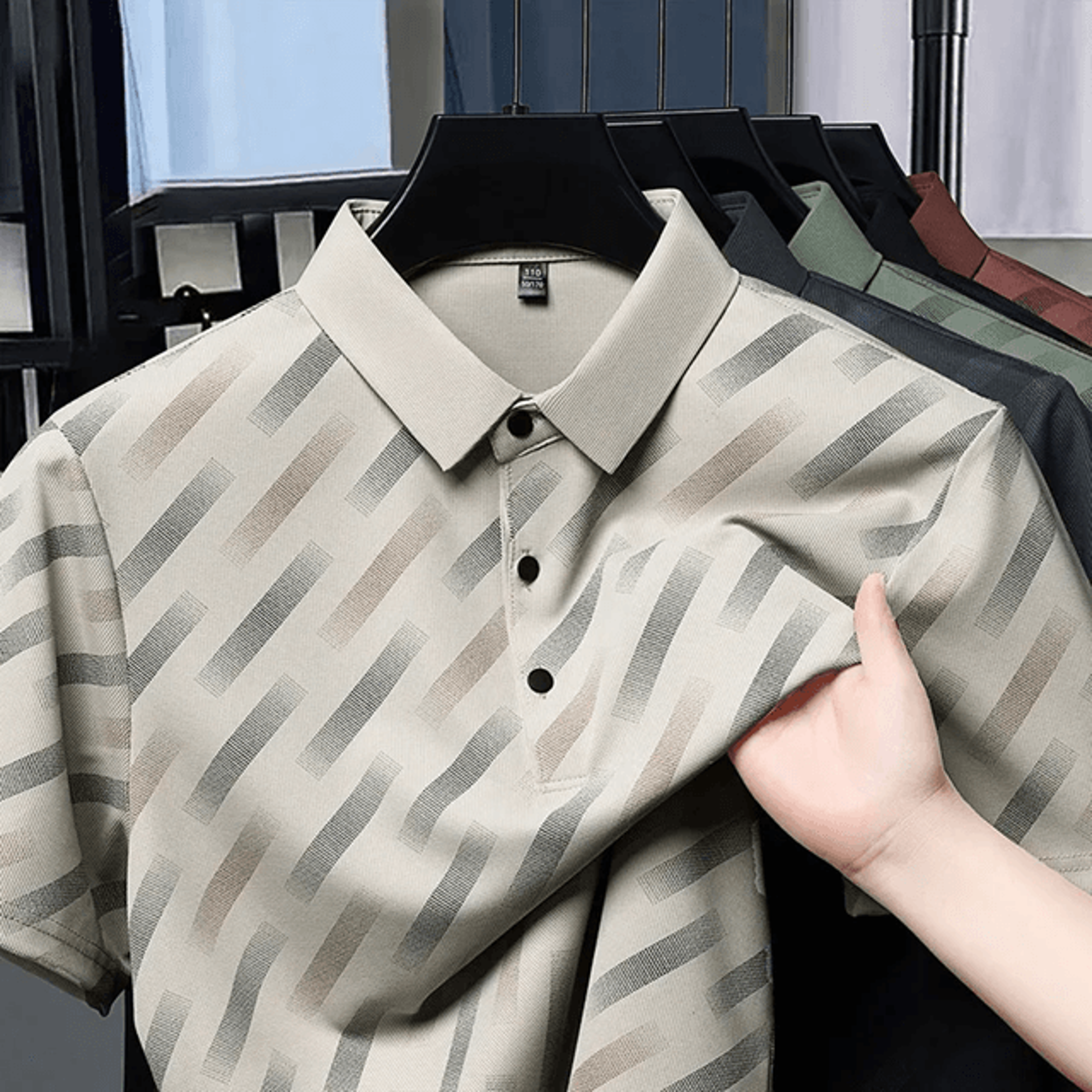 Mens Business Casual Printed Polo Shirt Short Sleeve Breathable Top 4