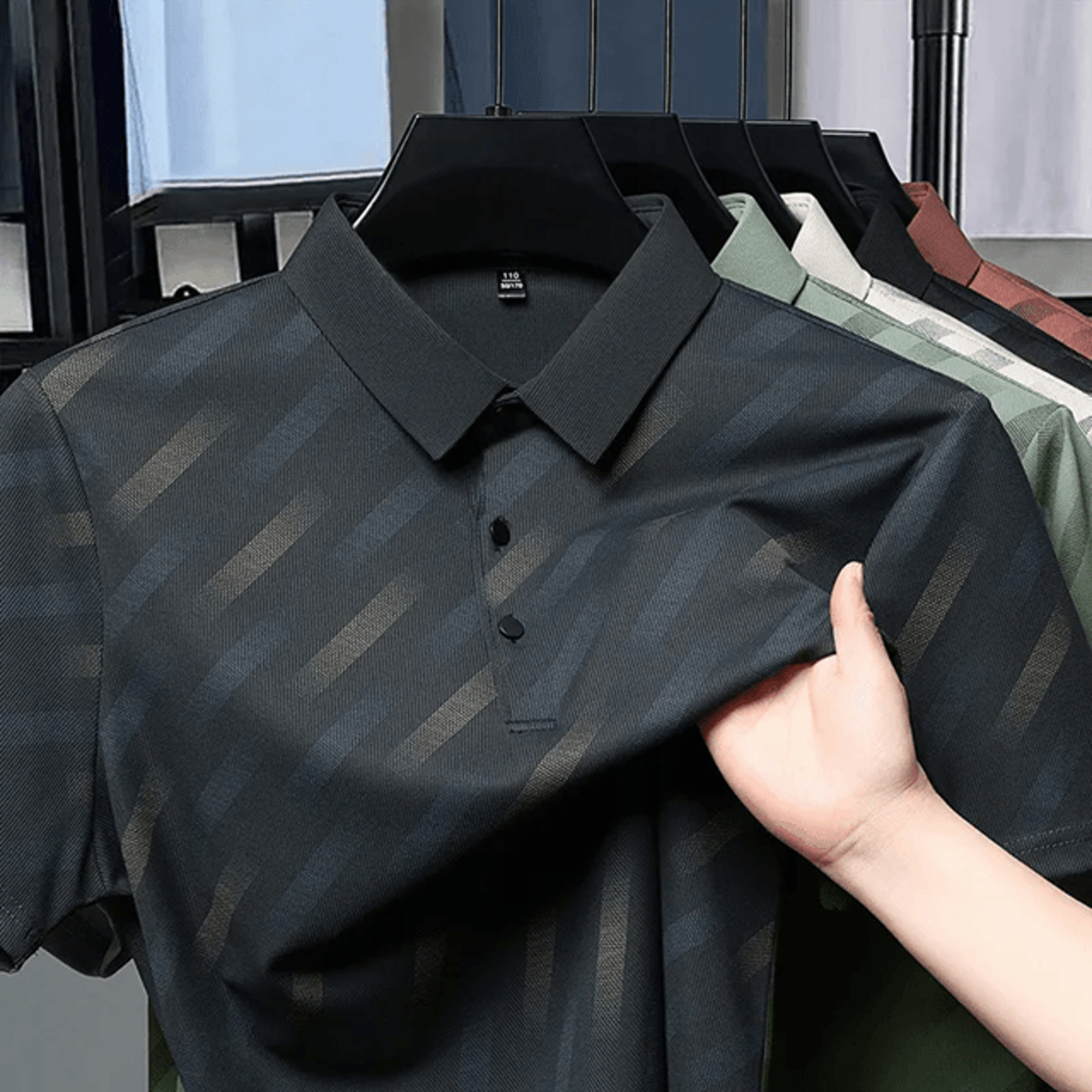 Mens Business Casual Printed Polo Shirt Short Sleeve Breathable Top 5