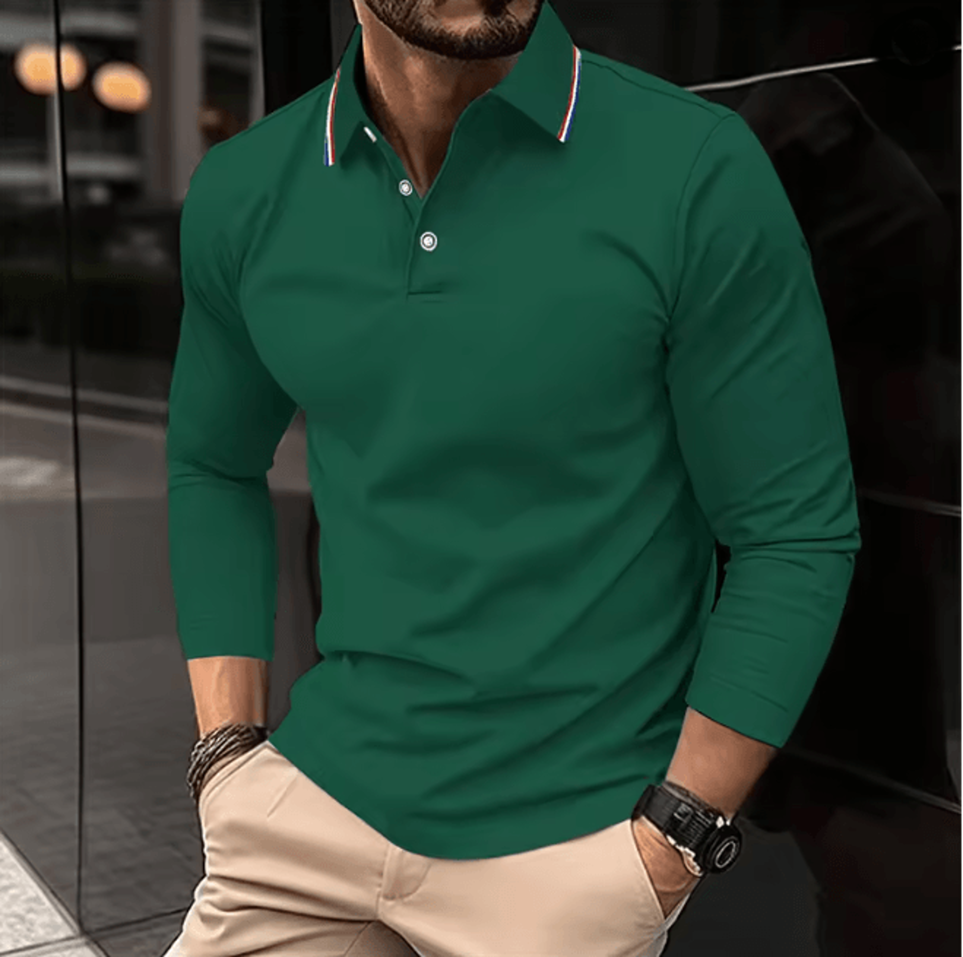 Mens Summer Long Sleeve Lapel Polo Shirt Breathable Casual Top 7