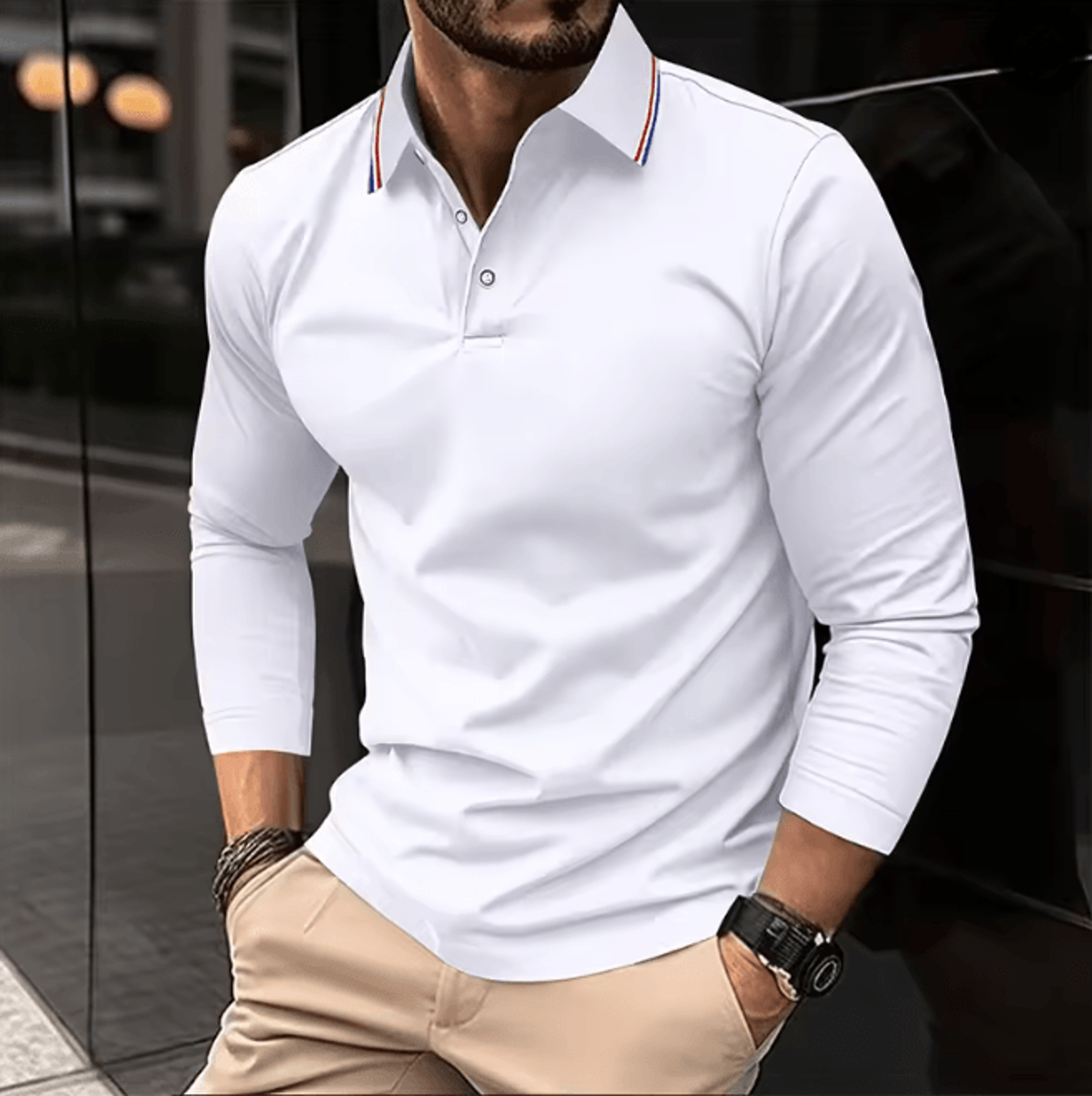 Mens Summer Long Sleeve Lapel Polo Shirt Breathable Casual Top 10
