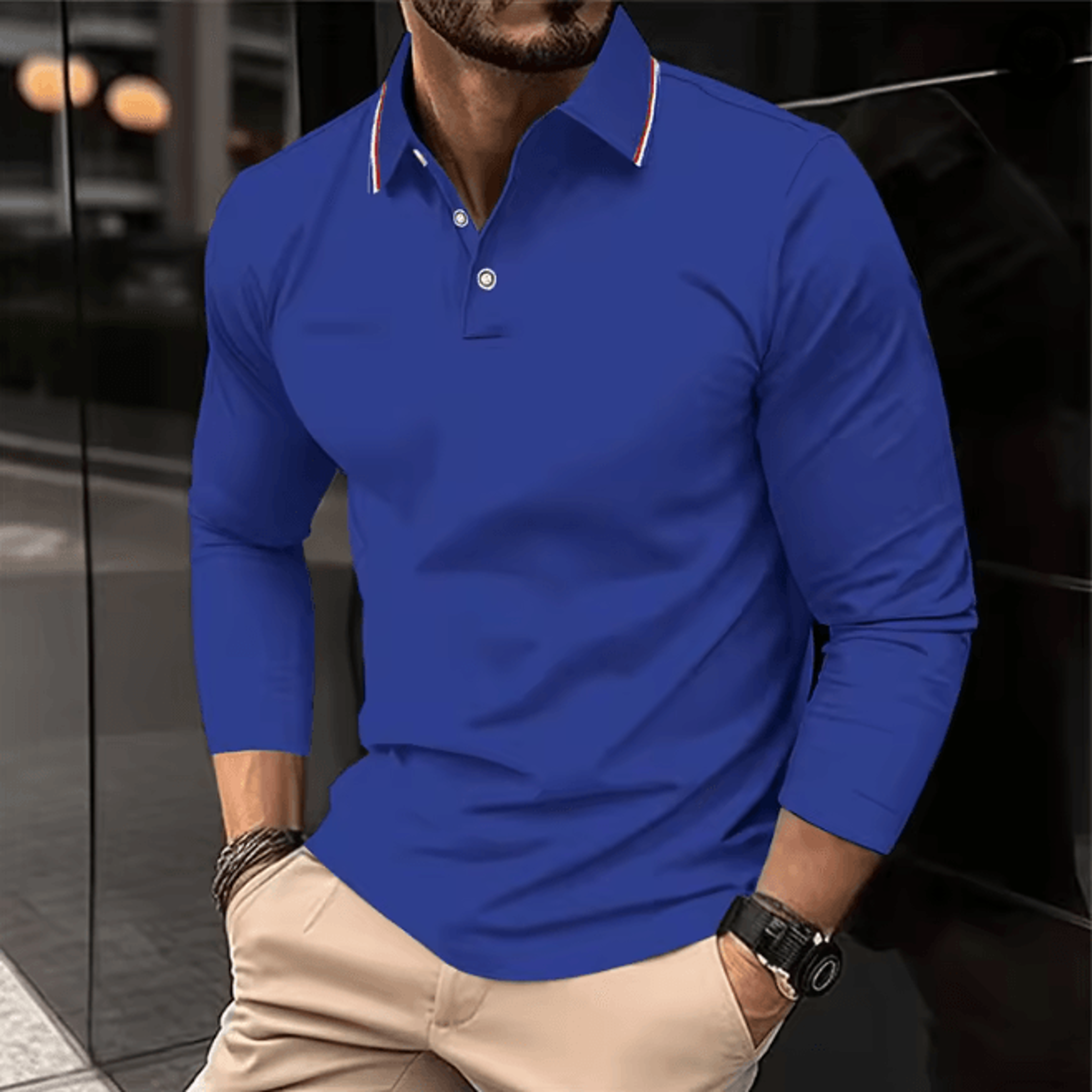Mens Summer Long Sleeve Lapel Polo Shirt Breathable Casual Top 2