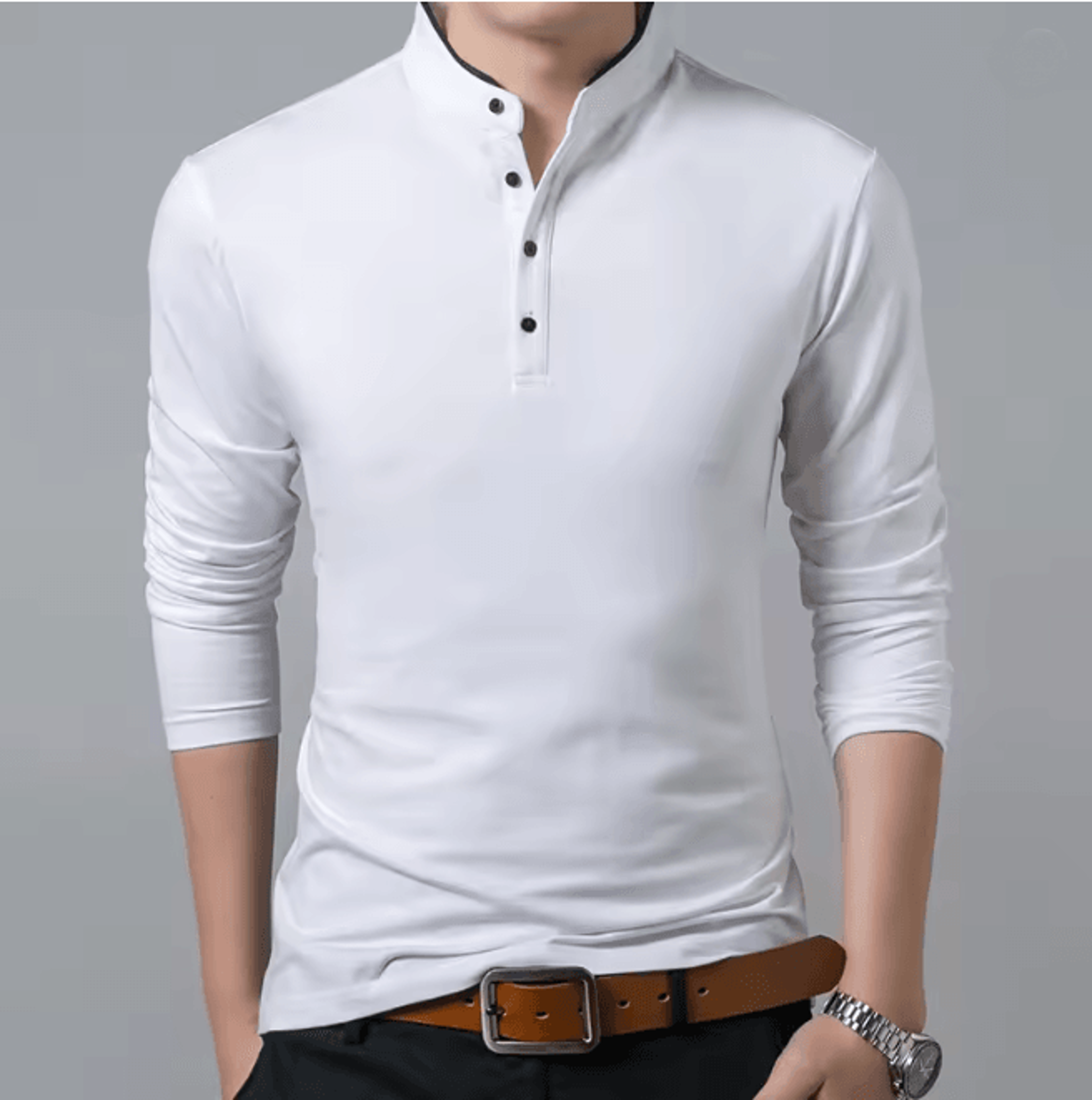 Mens Business Casual Long Sleeve Polo Shirt Breathable Summer Top 2