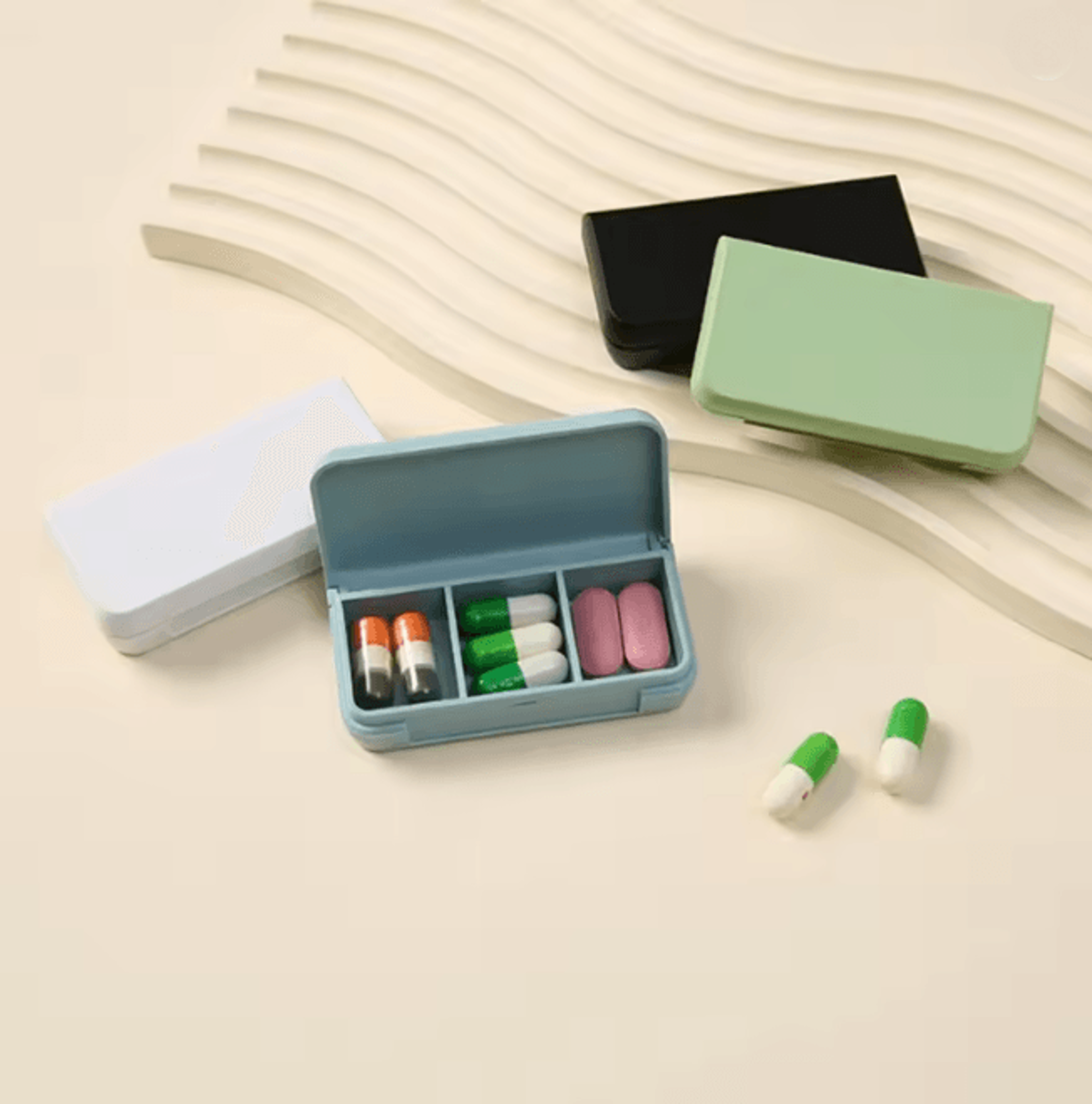 Mini Travel Pill Organizer Compact Three Grid Medicine Case 0