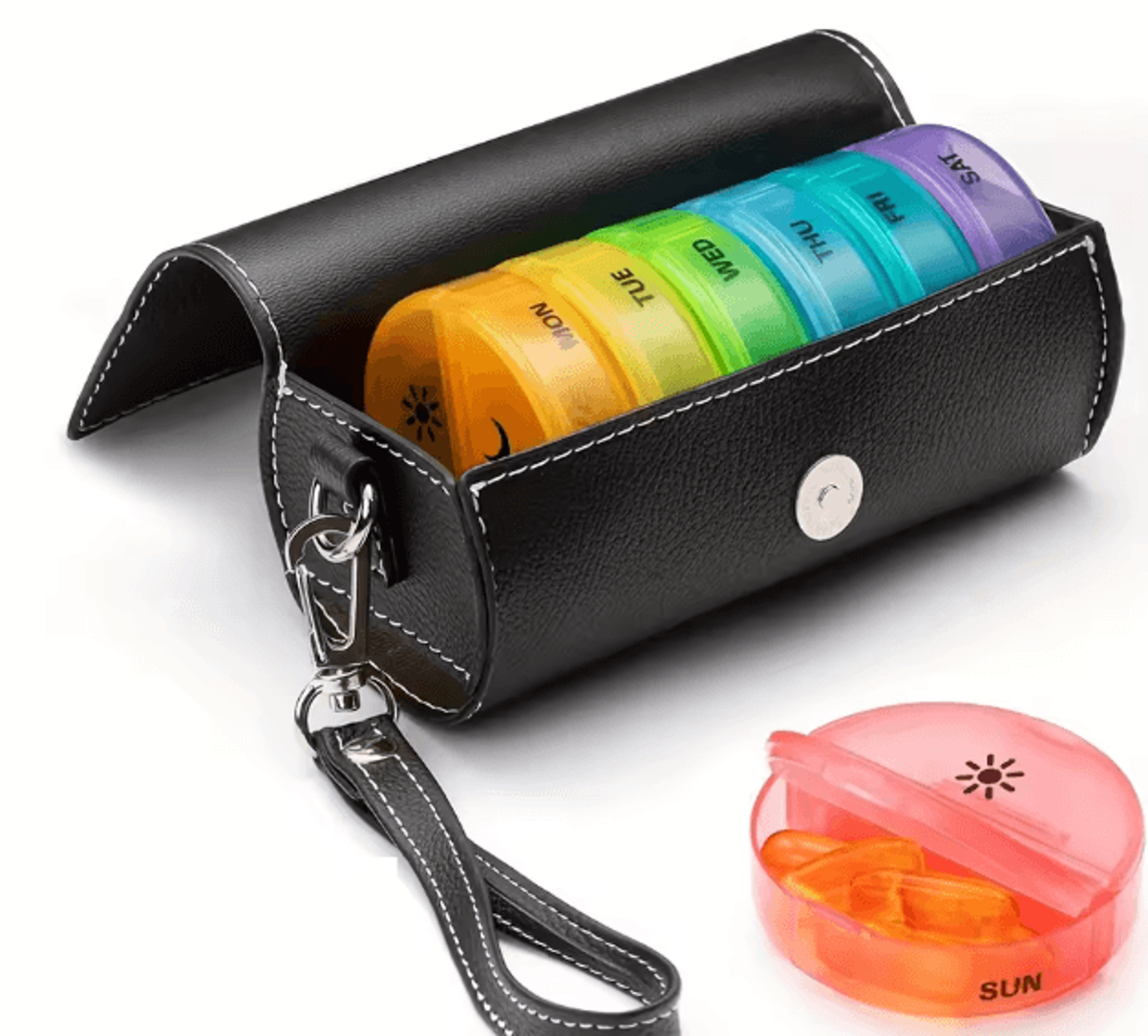Weekly AM PM Pill Organizer With Leather Travel Case 5