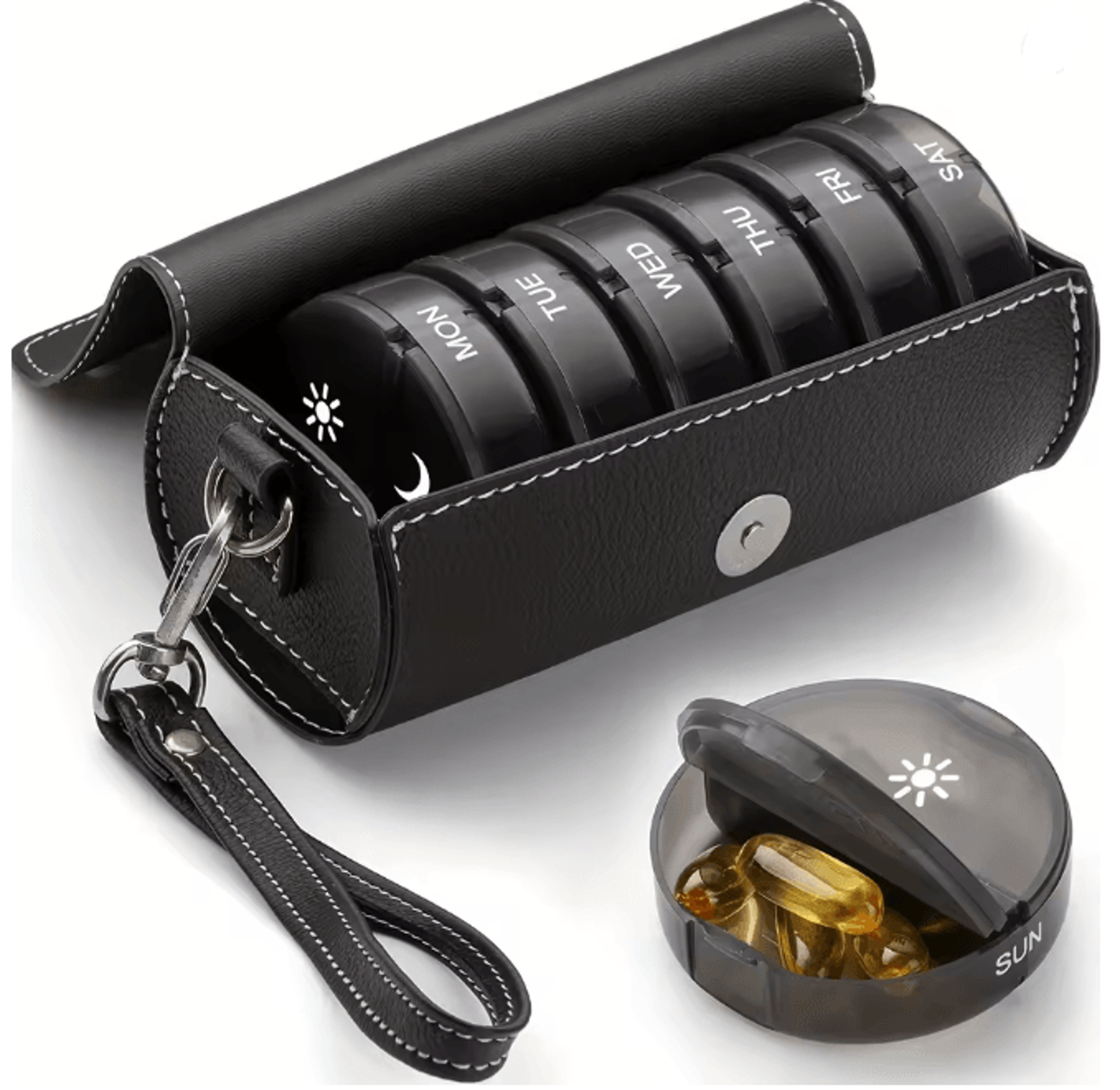 Weekly AM PM Pill Organizer With Leather Travel Case 0