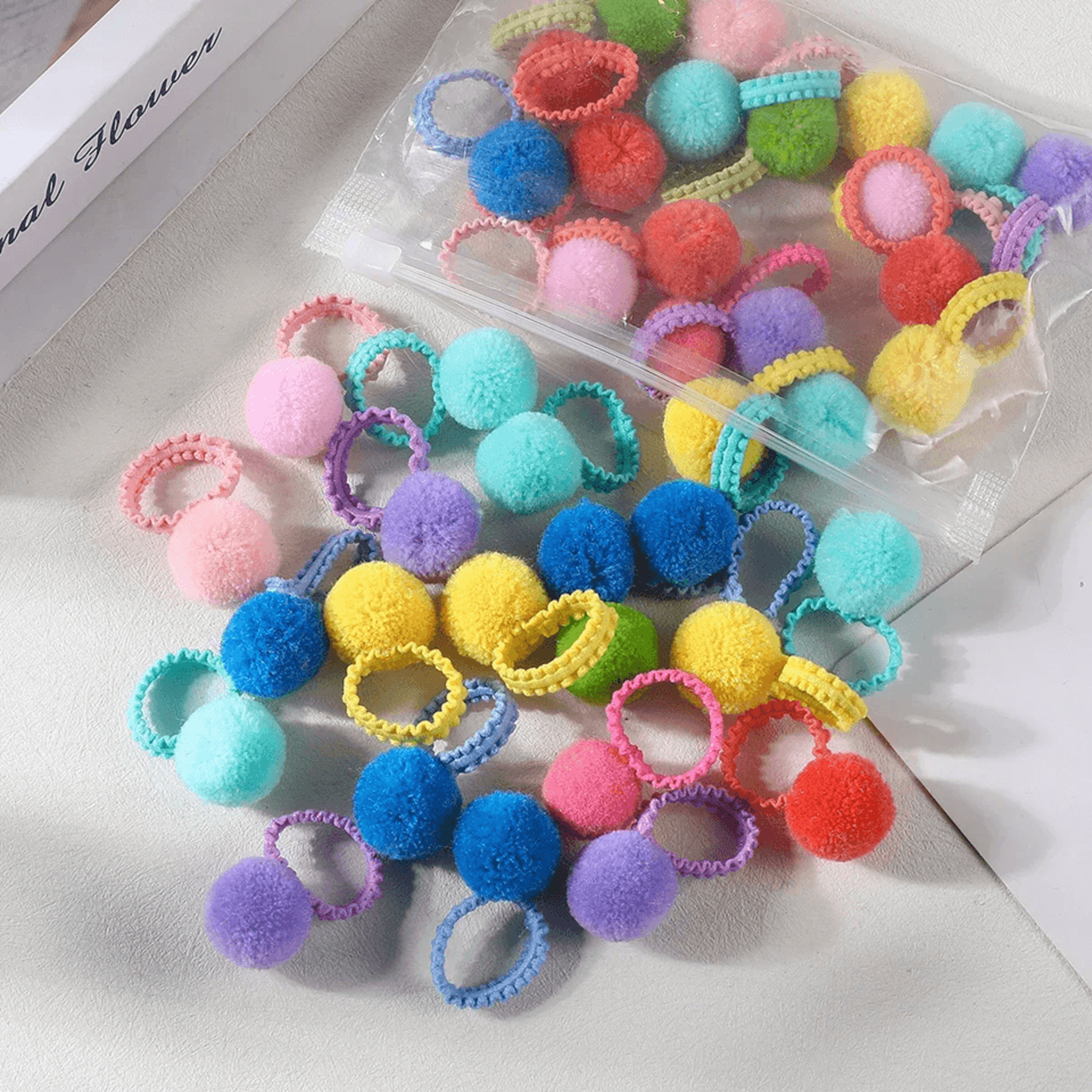 Colorful Fluffy Hair Elastics For Kids Soft Ponytail Bands Set 3