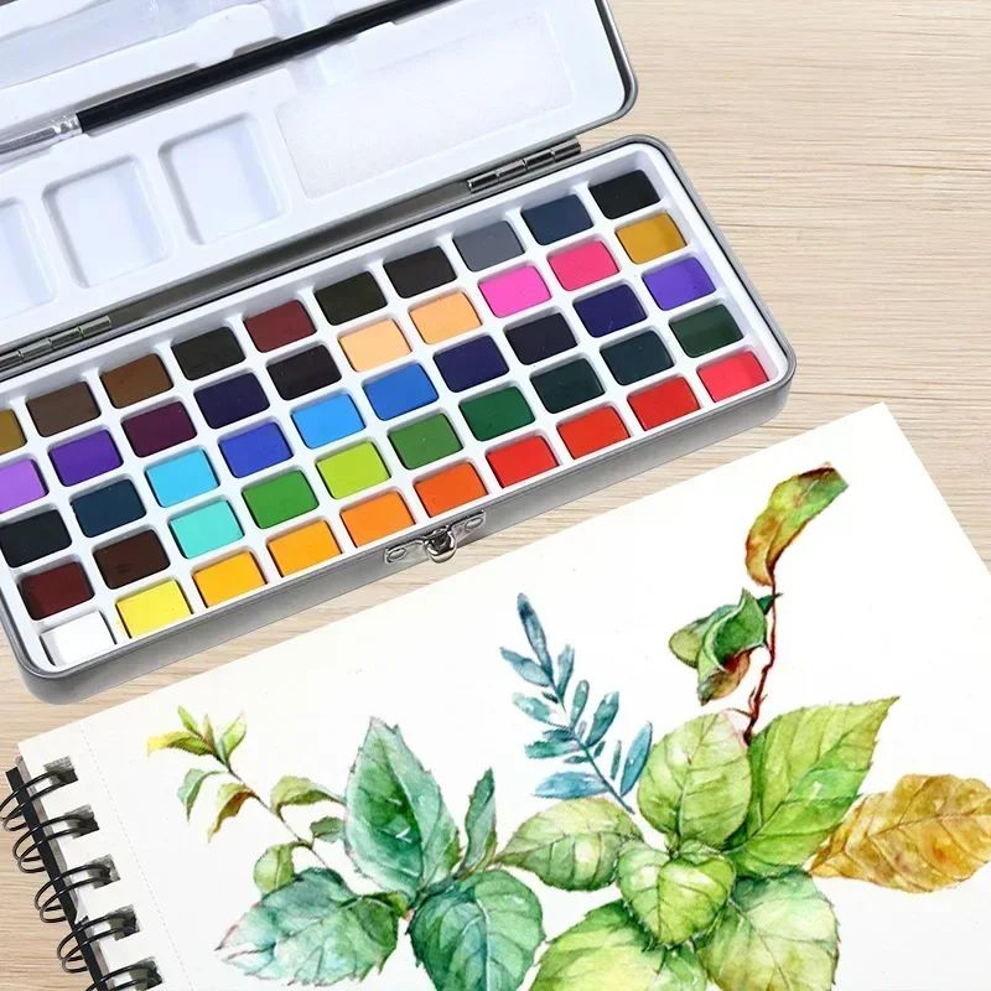 watercolor paint set with 50 pigments & refillable brush – portable kit for artists