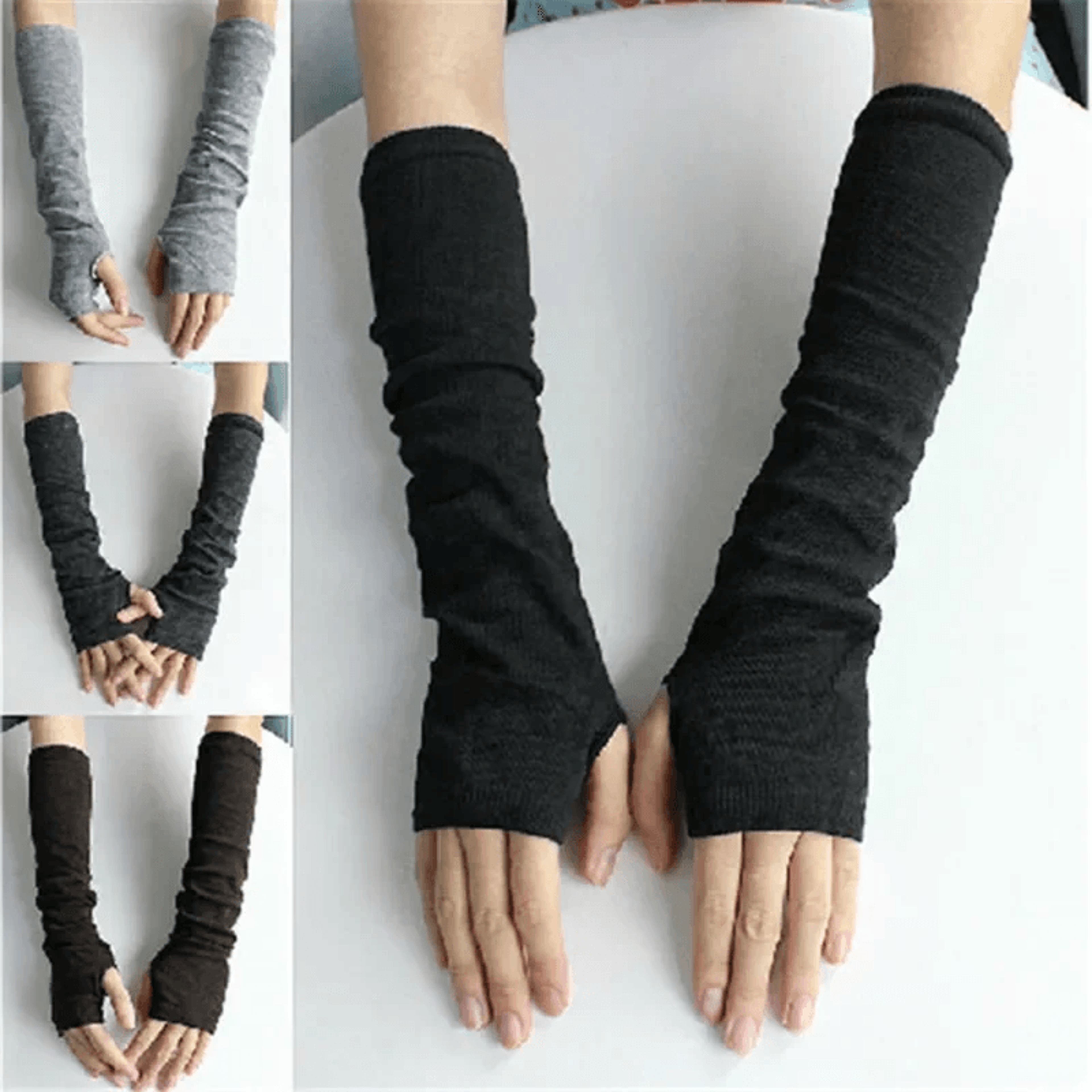 Knitted Long Fingerless Gloves Warm Arm Warmers 0