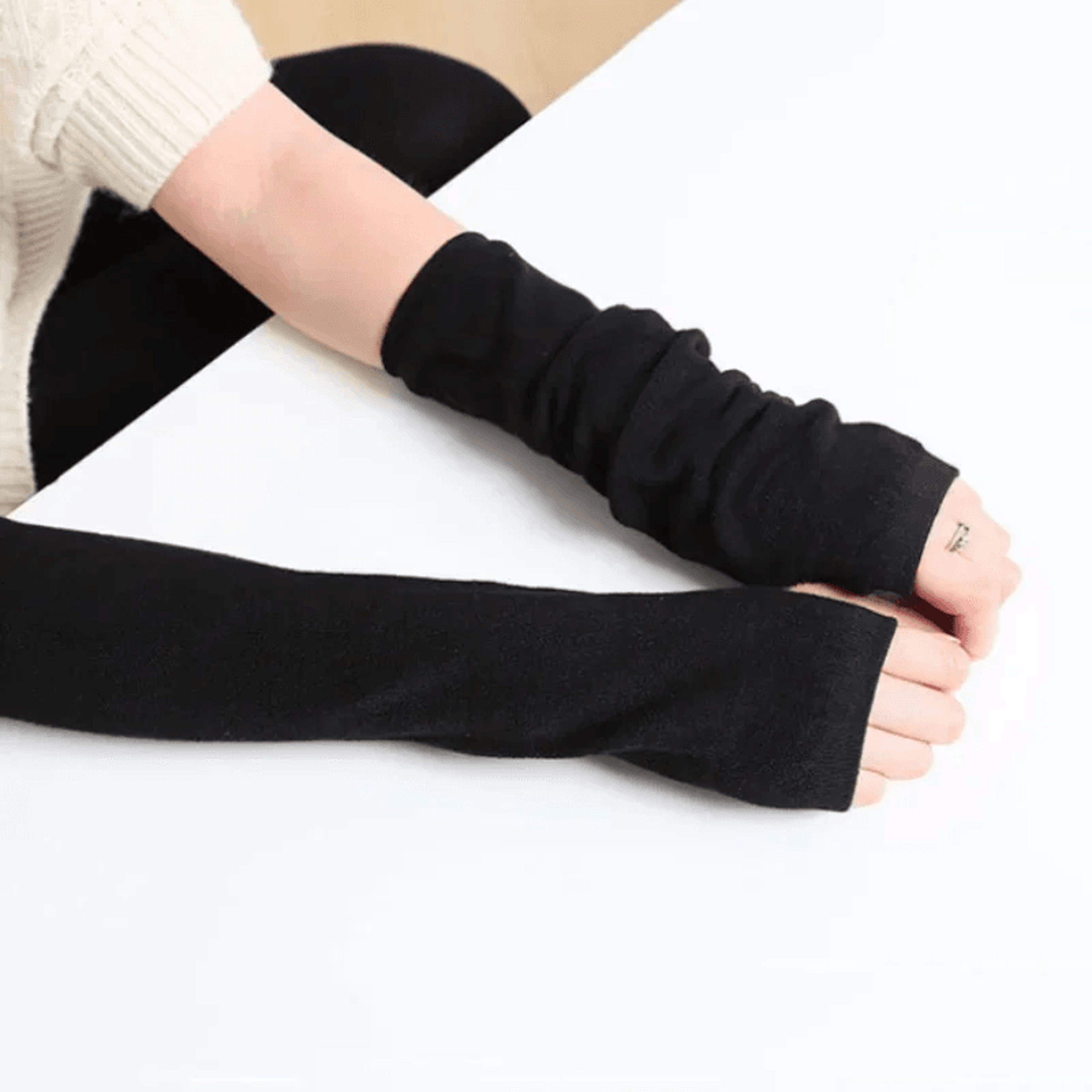 Knitted Long Fingerless Gloves Warm Arm Warmers 1