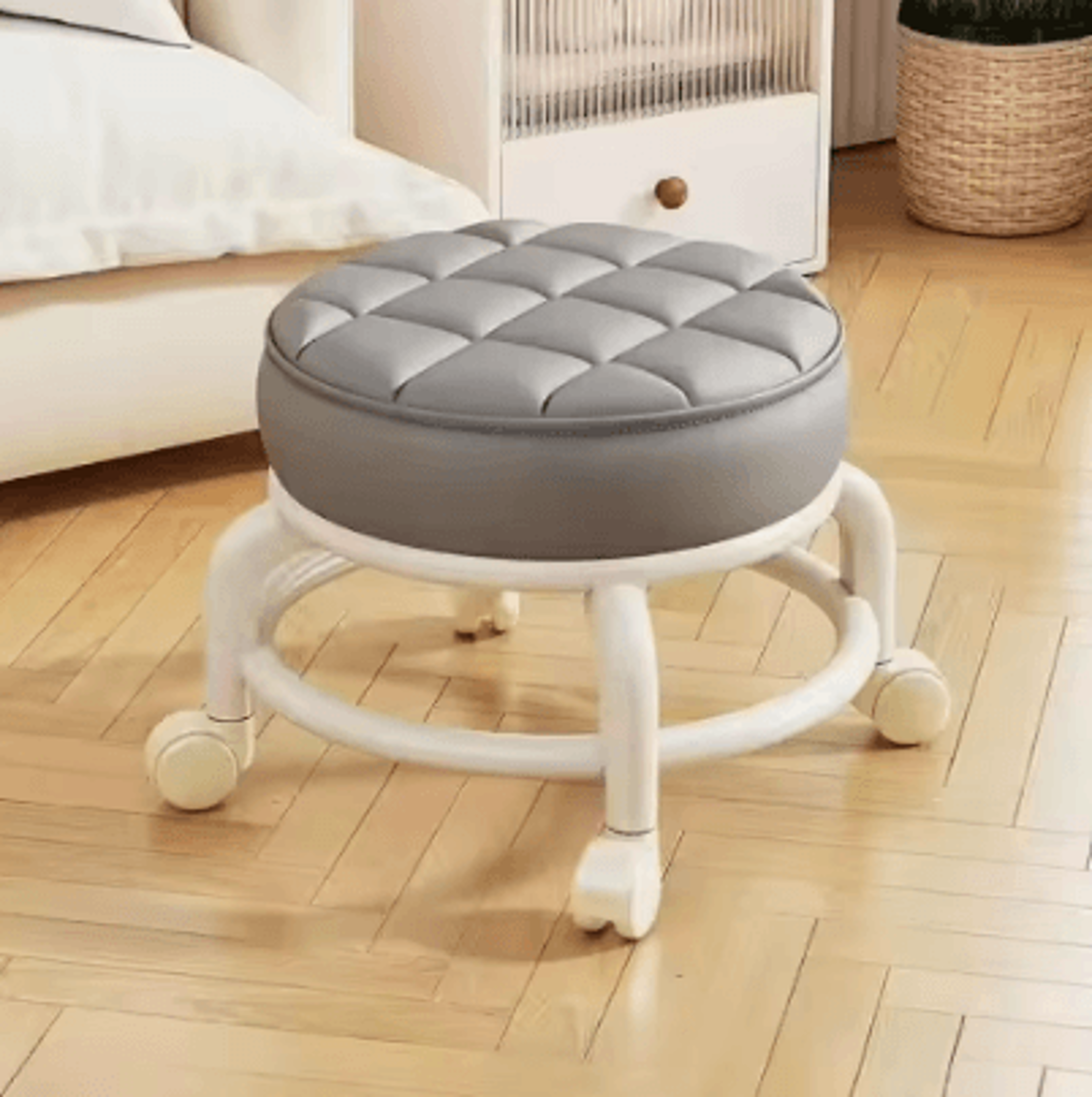 PU Leather Rolling Stool With Wheels Low Profile Padded Seat 4