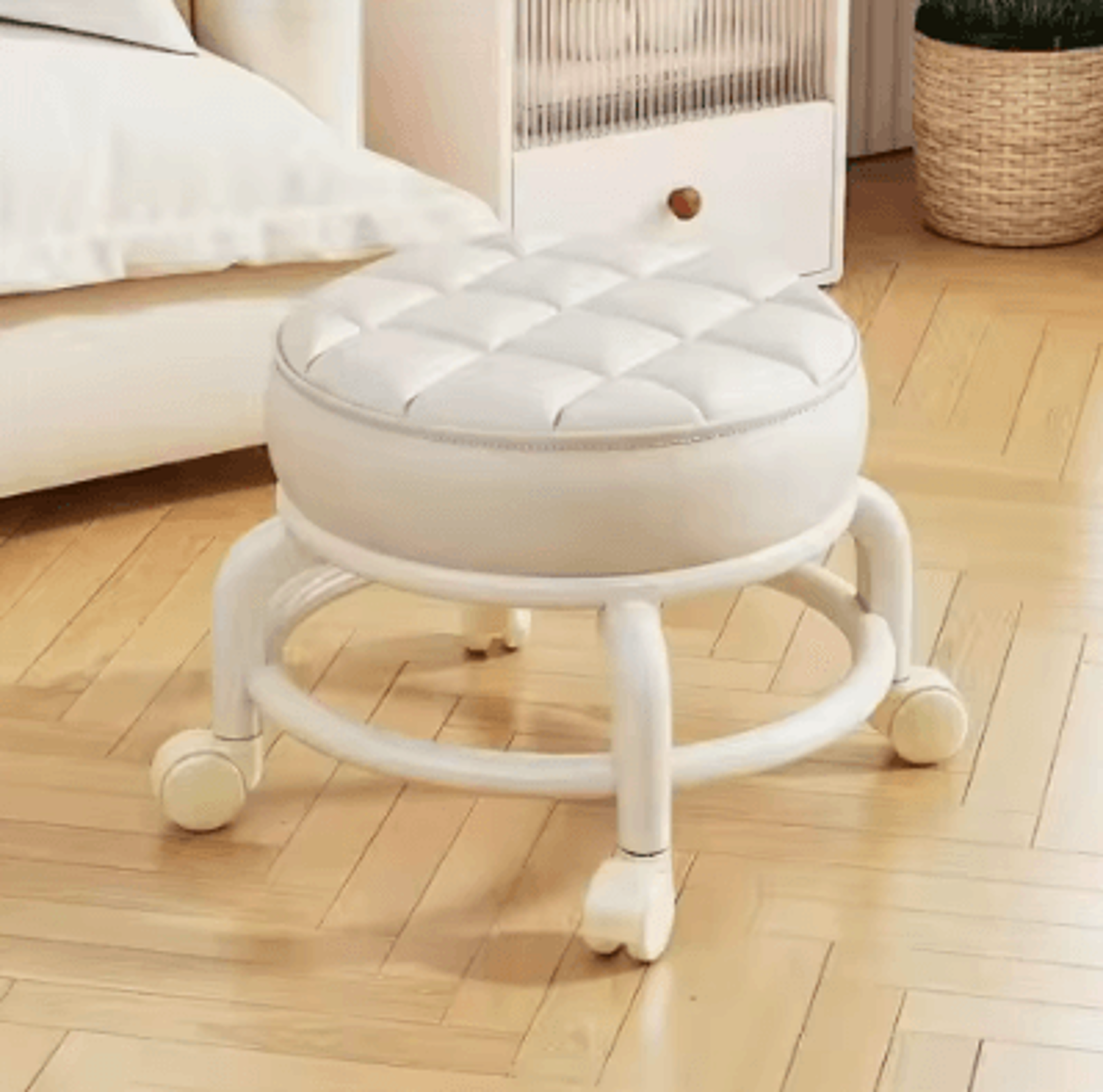 PU Leather Rolling Stool With Wheels Low Profile Padded Seat 5