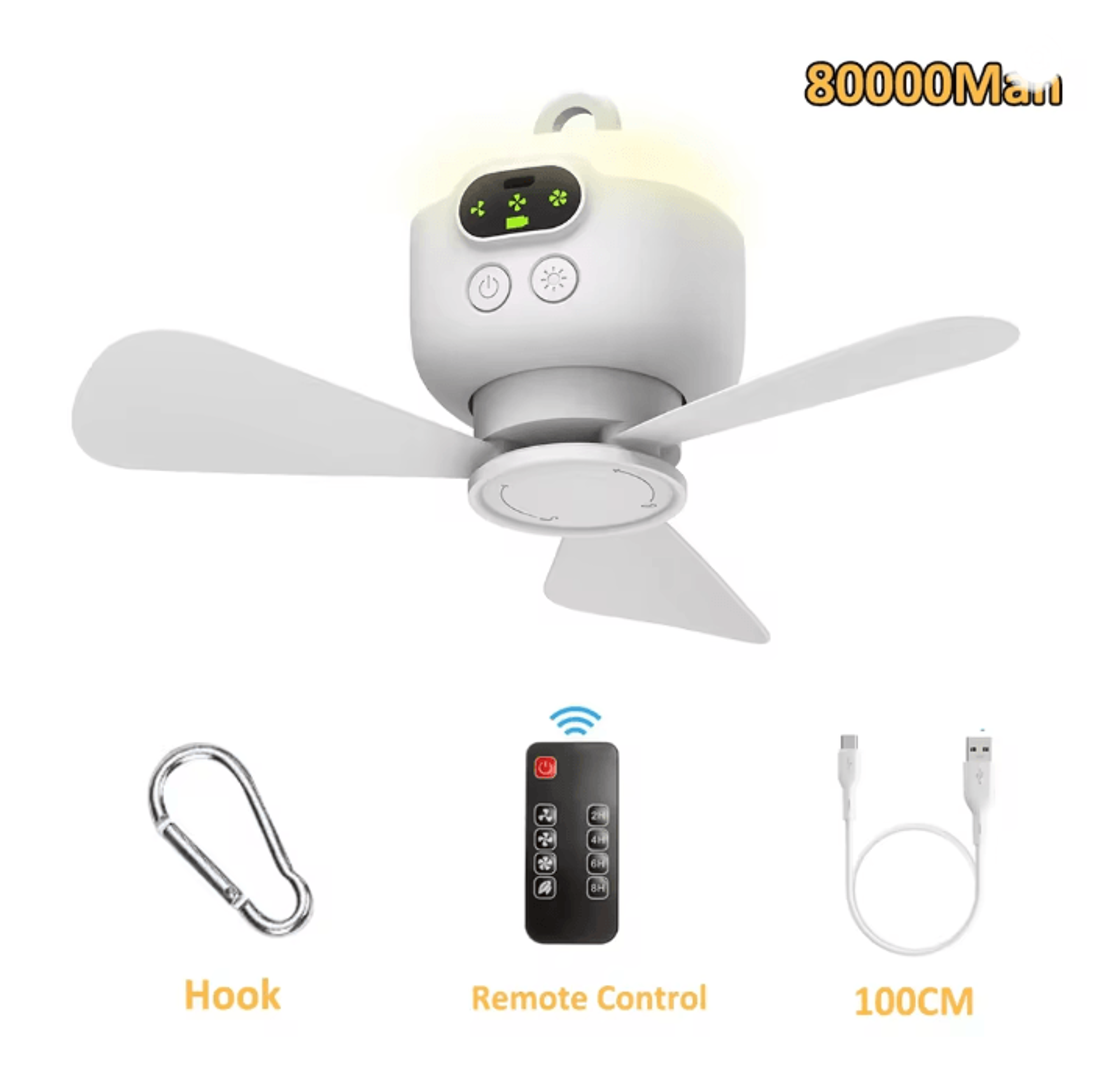 CampBreeze Portable Ceiling Fan Rechargeable Outdoor Camping Fan With LED 6