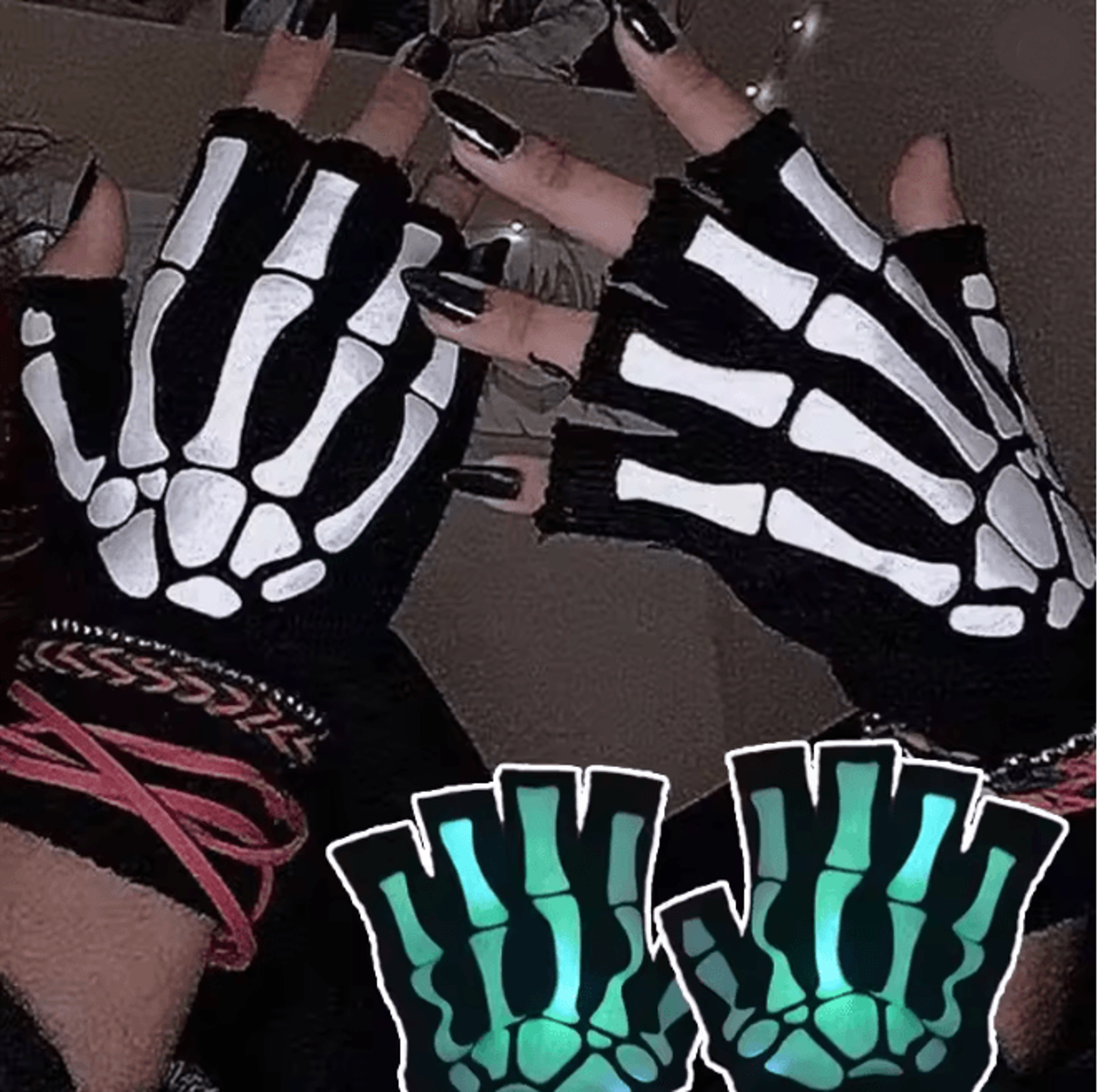 GlowSkull Halloween Skeleton Half Finger Gloves 0