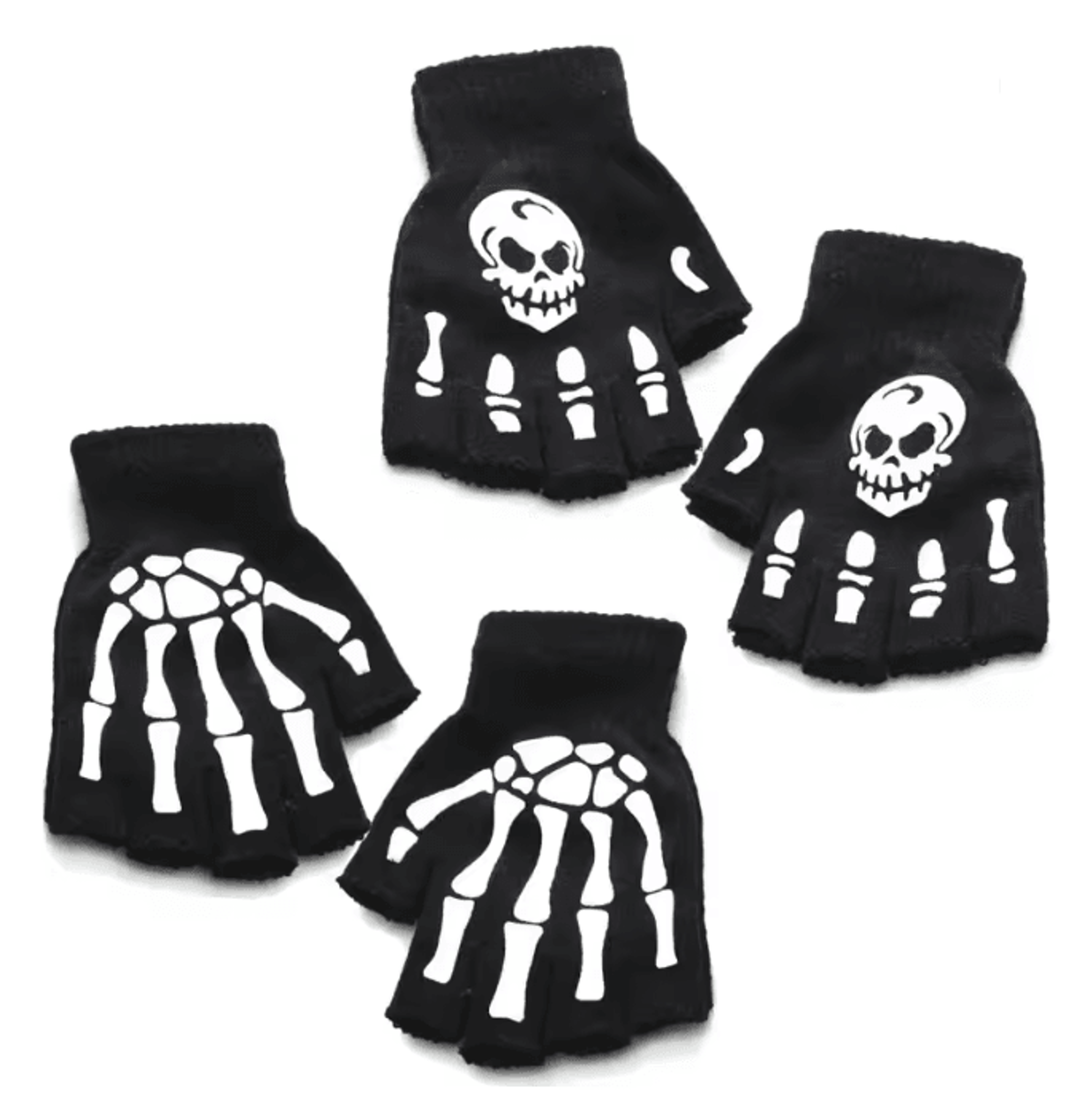 GlowSkull Halloween Skeleton Half Finger Gloves 8