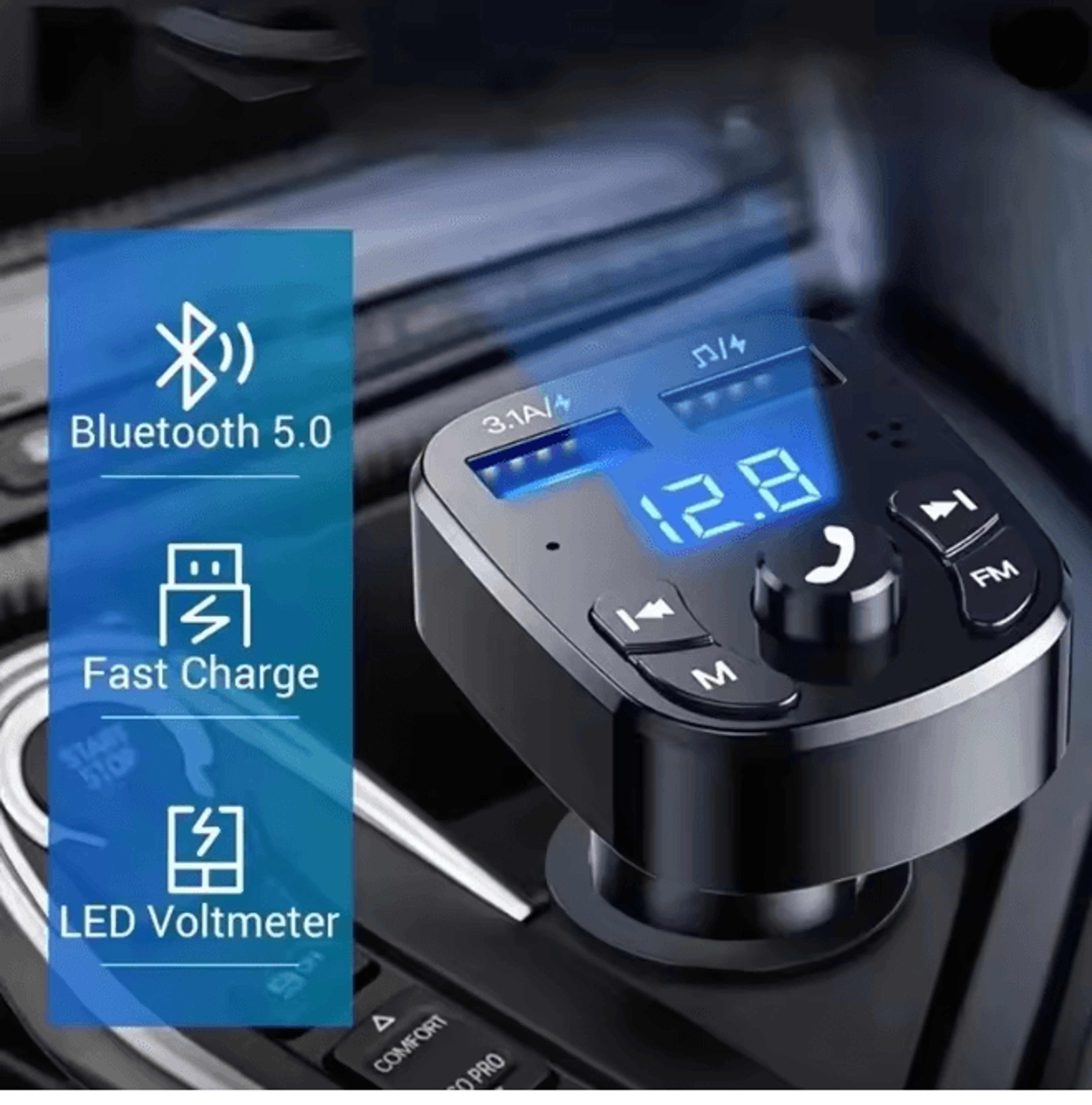 DriveTune Bluetooth Car MP3 Player With Dual USB Fast Charger 2
