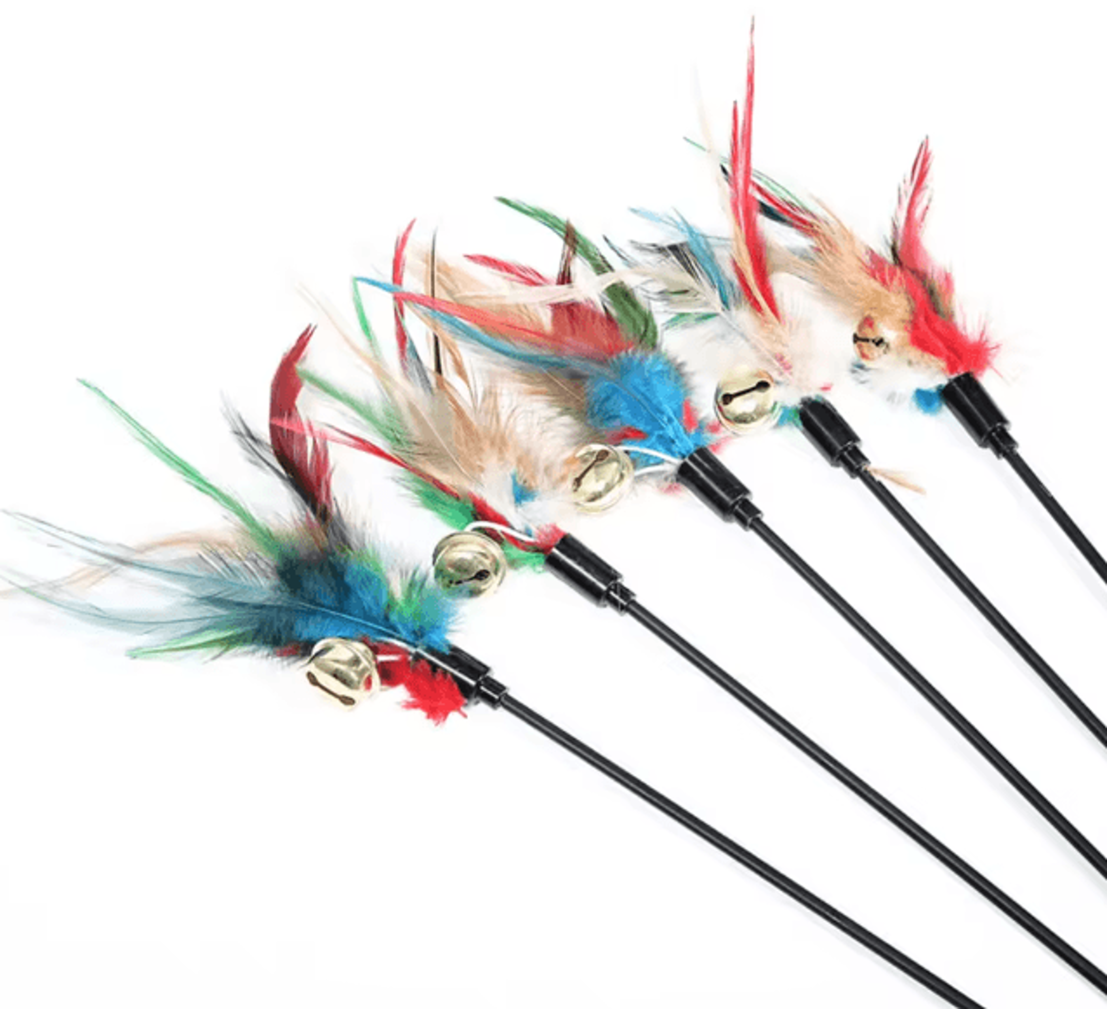5 Piece Cat Wand Toy Set Interactive Feather Cat Toys With Bell 0