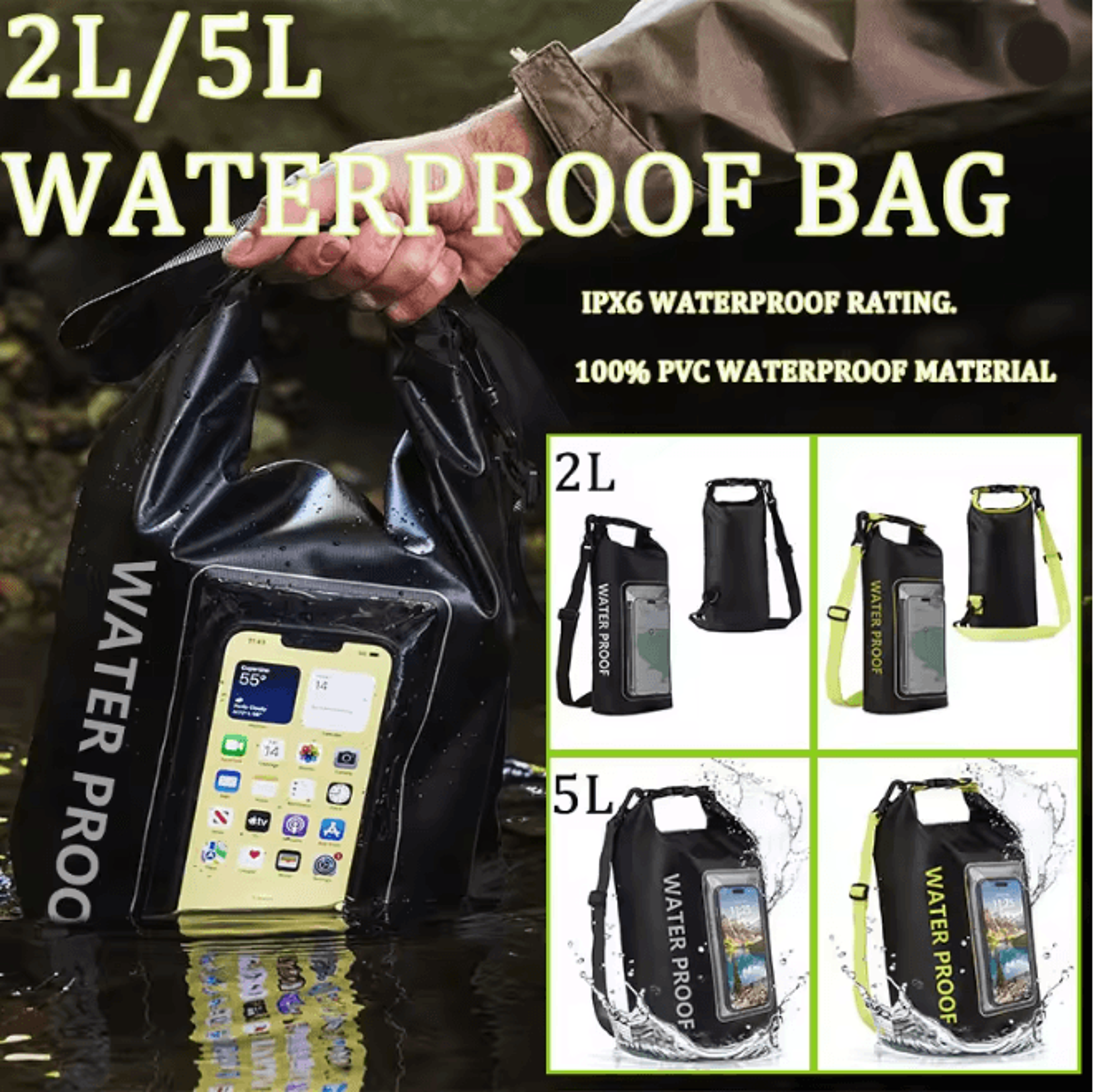 Waterproof Dry Bag 2L And 5L For Kayaking Surfing And Outdoor Adventures 0