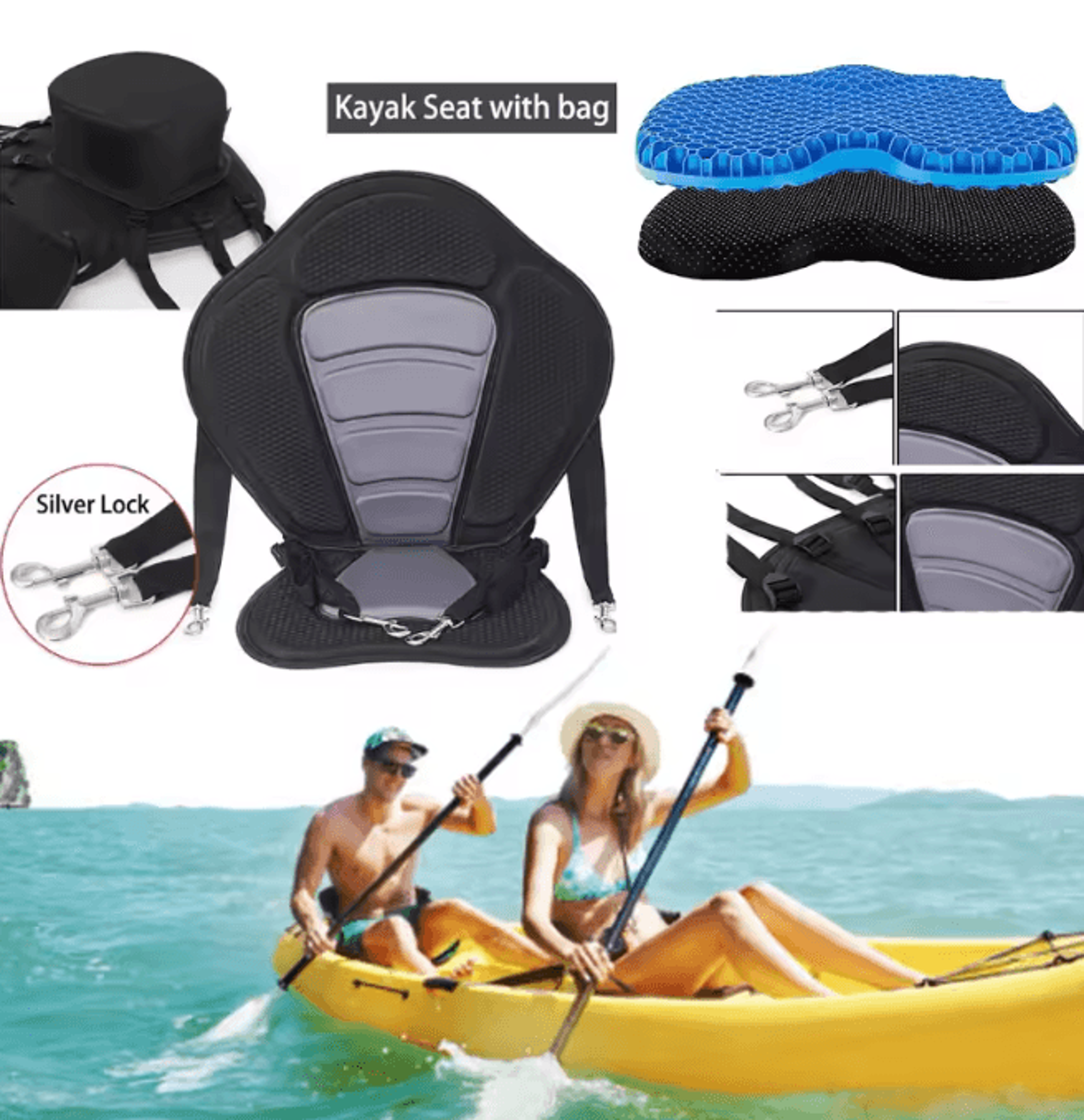 Adjustable Padded Kayak Seat With Backrest And Detachable Storage Bag 0