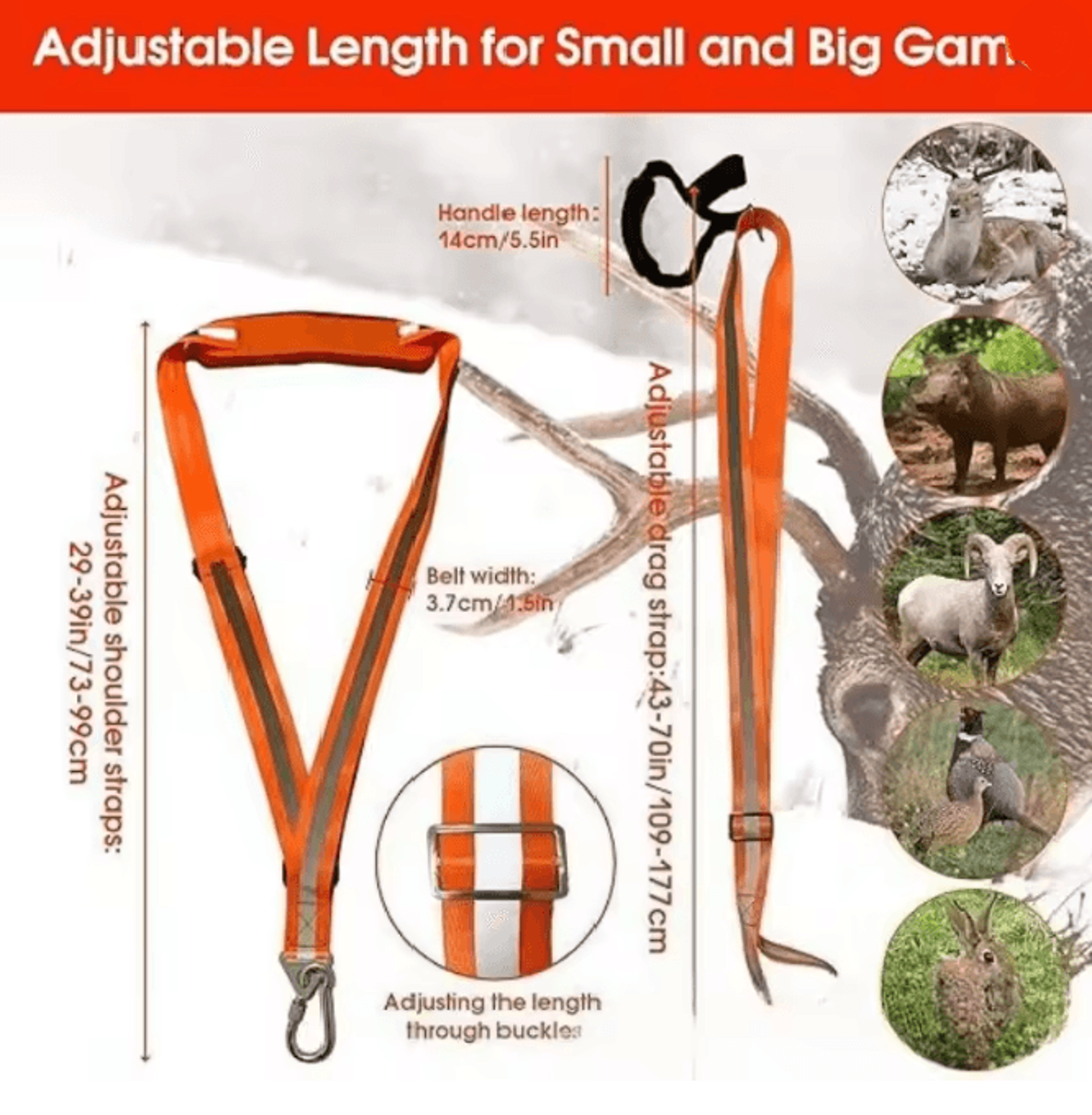 heavy duty deer drag harness strap with handle for hunting