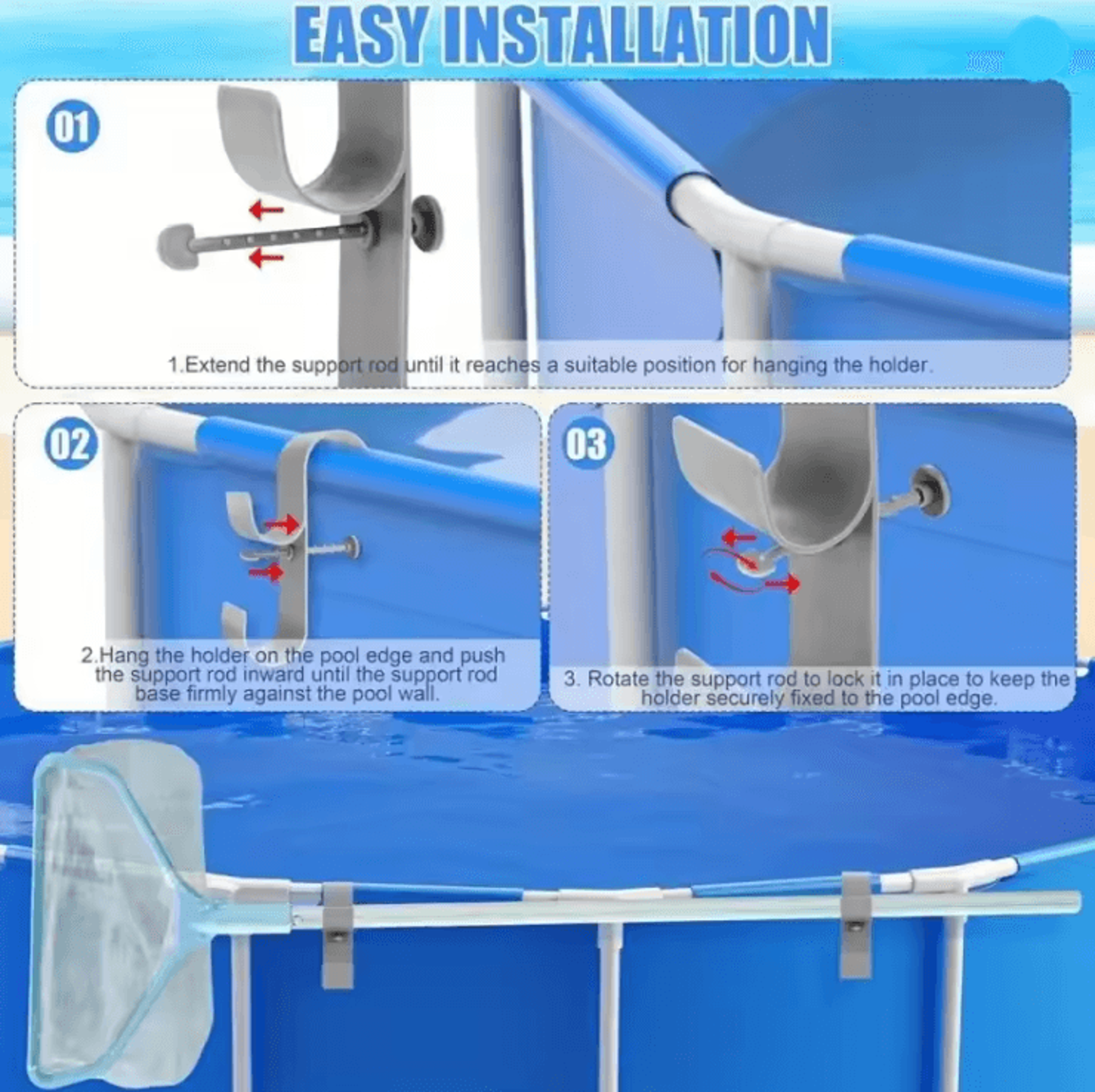 Poolside Leaf Skimmer Net Holder Pole Hanger Hooks For Swimming Pools 3