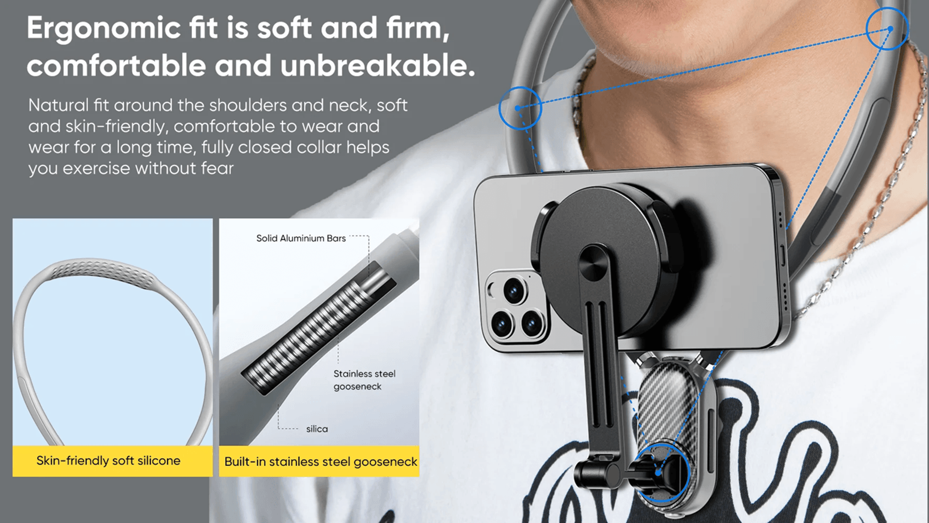 Magnetic Neck Mount Phone Holder Silicone Hands Free Video Stand 2