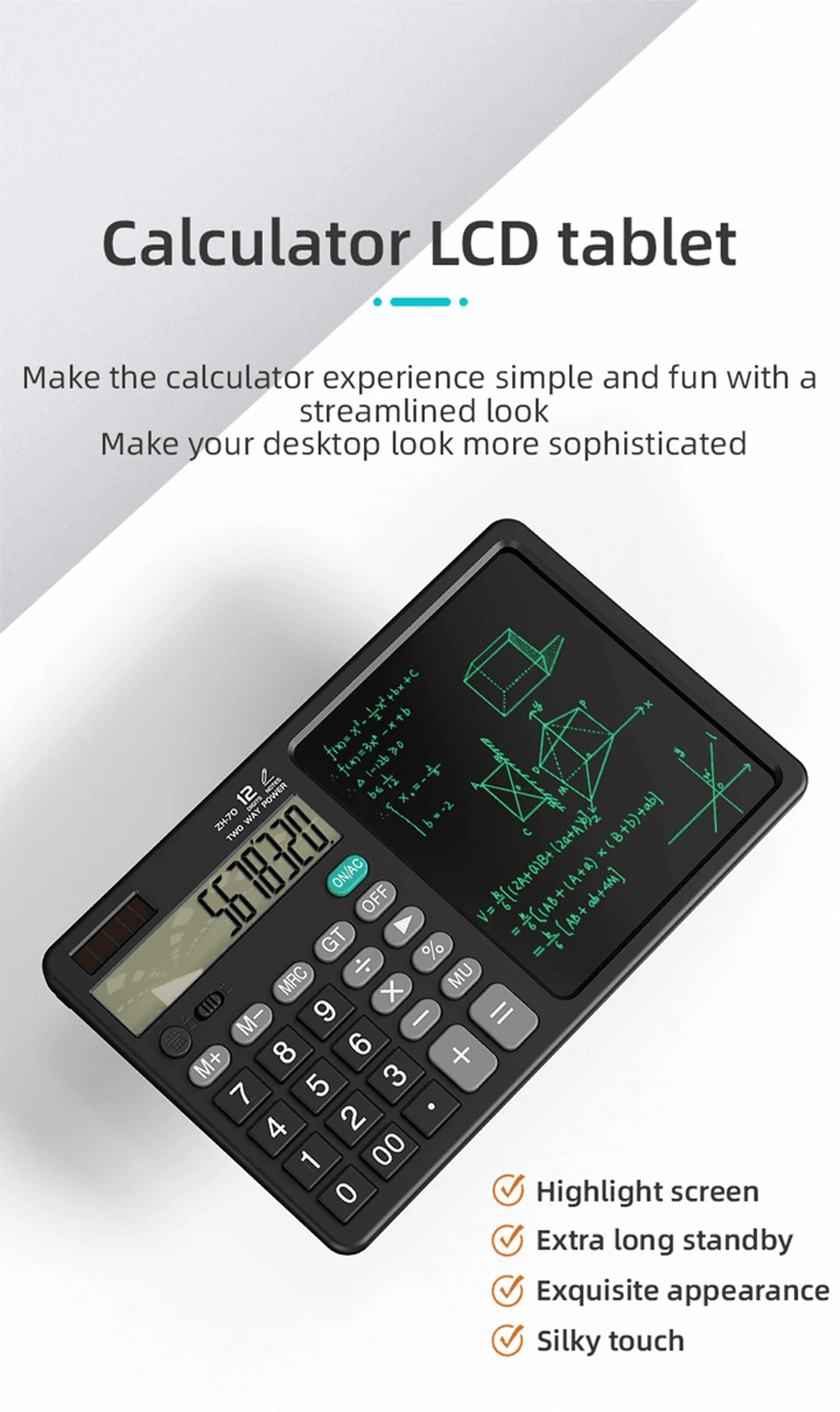 Calculator Writing Tablet With Stylus Folding 12 Digit Desktop Calculator 0