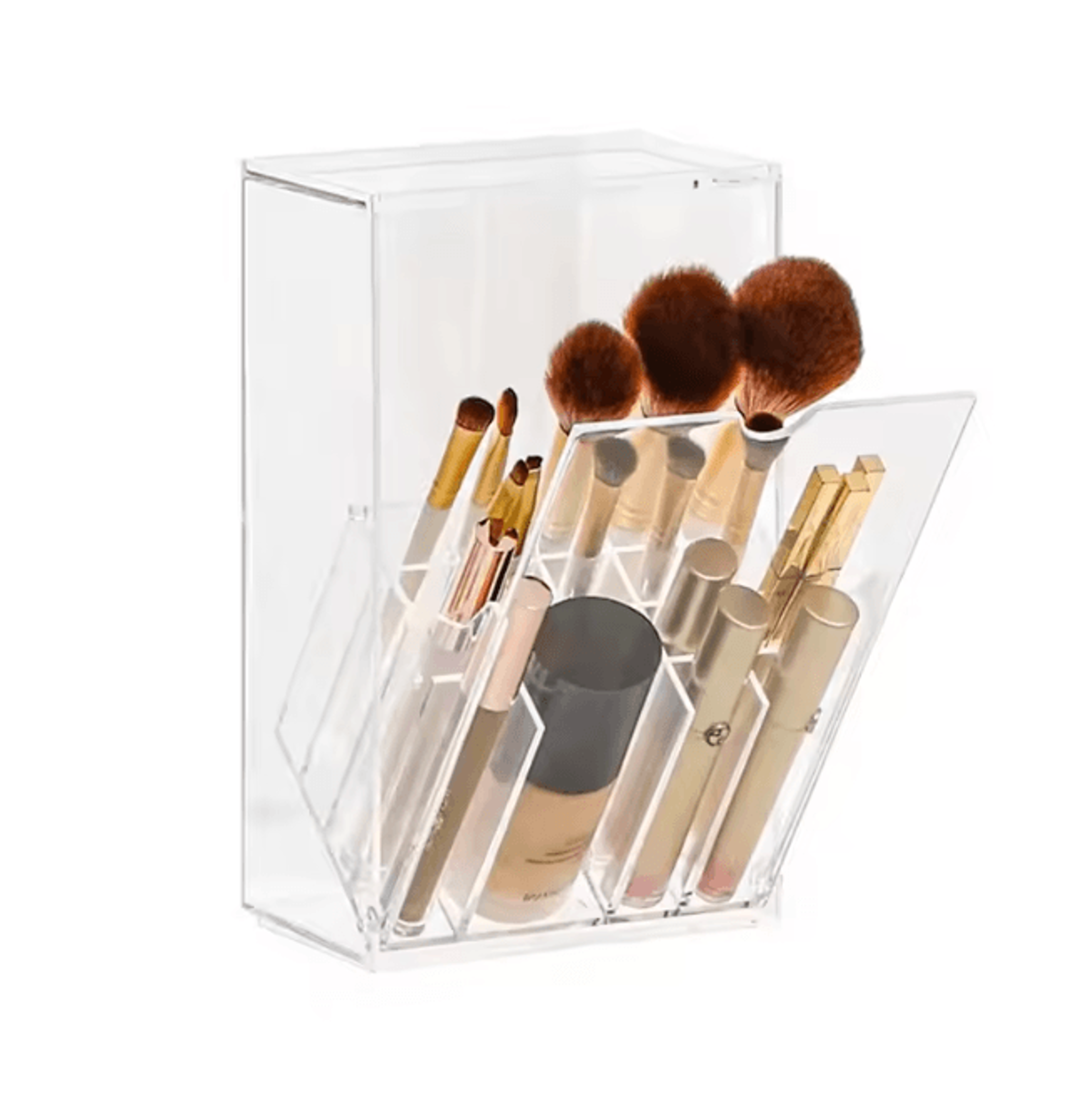 Clear Makeup Brush Holder With Lid Large Capacity Vanity Organizer 3