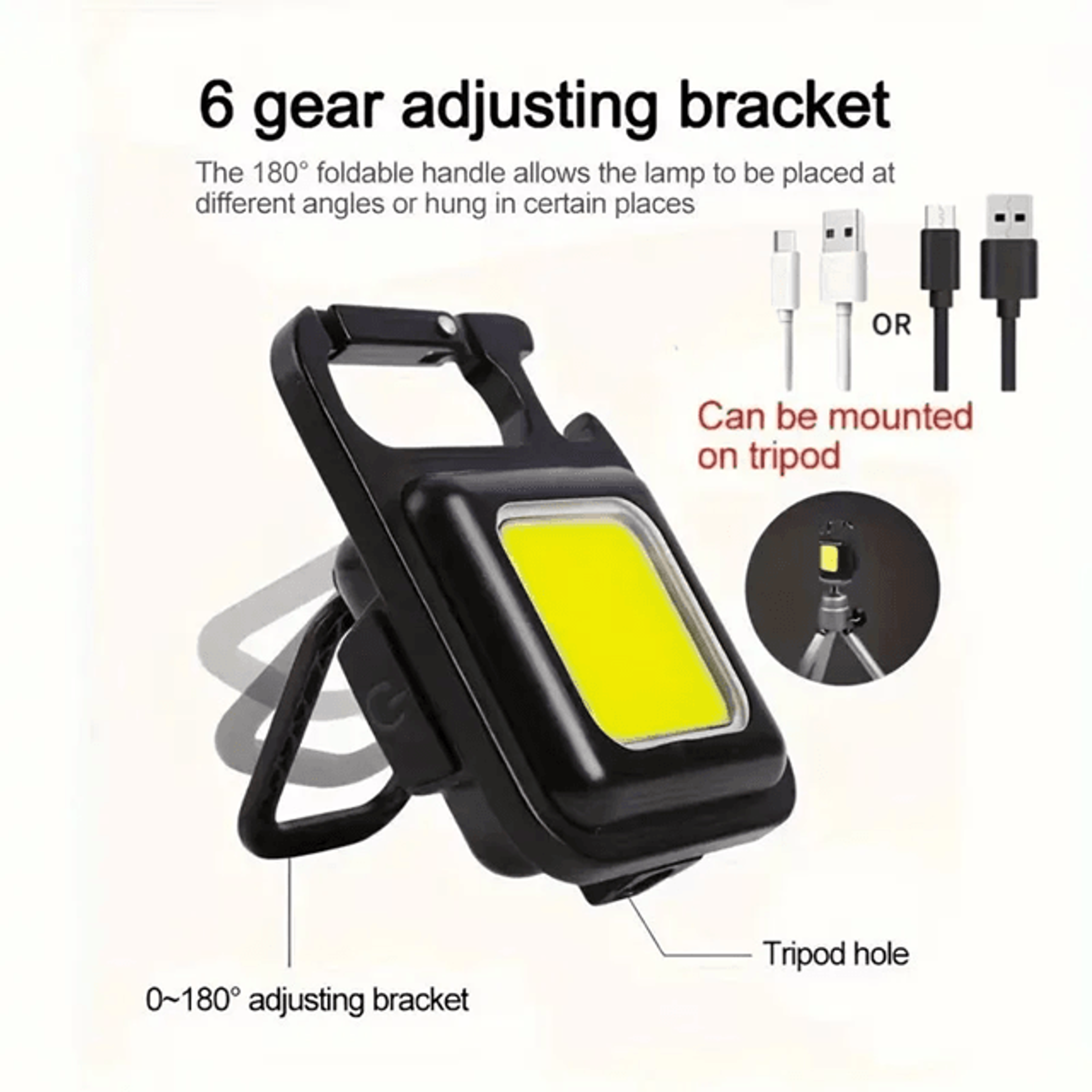 Mini LED Flashlight Keychain USB Rechargeable COB Camping Work Light 0