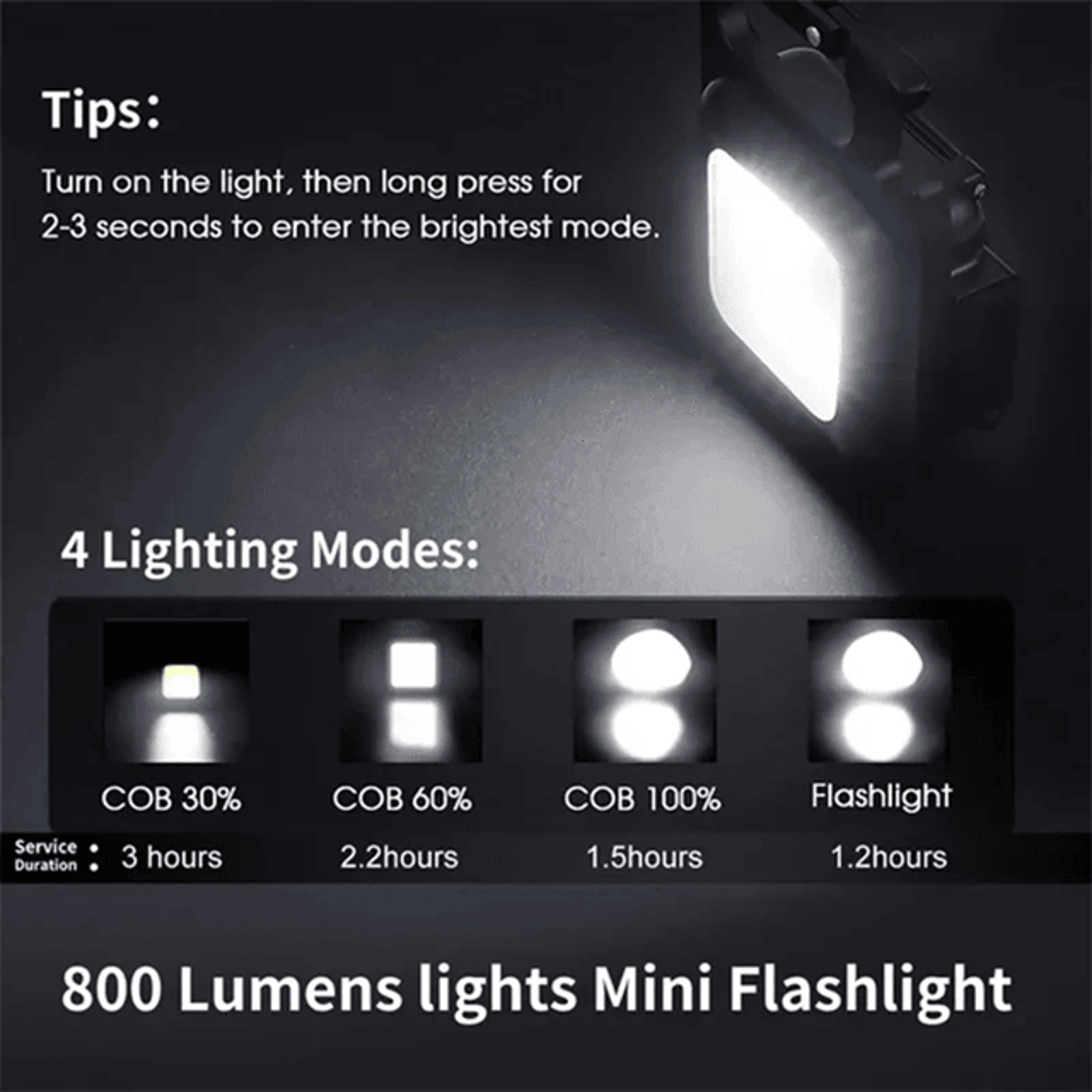 Mini LED Flashlight Keychain USB Rechargeable COB Camping Work Light 2