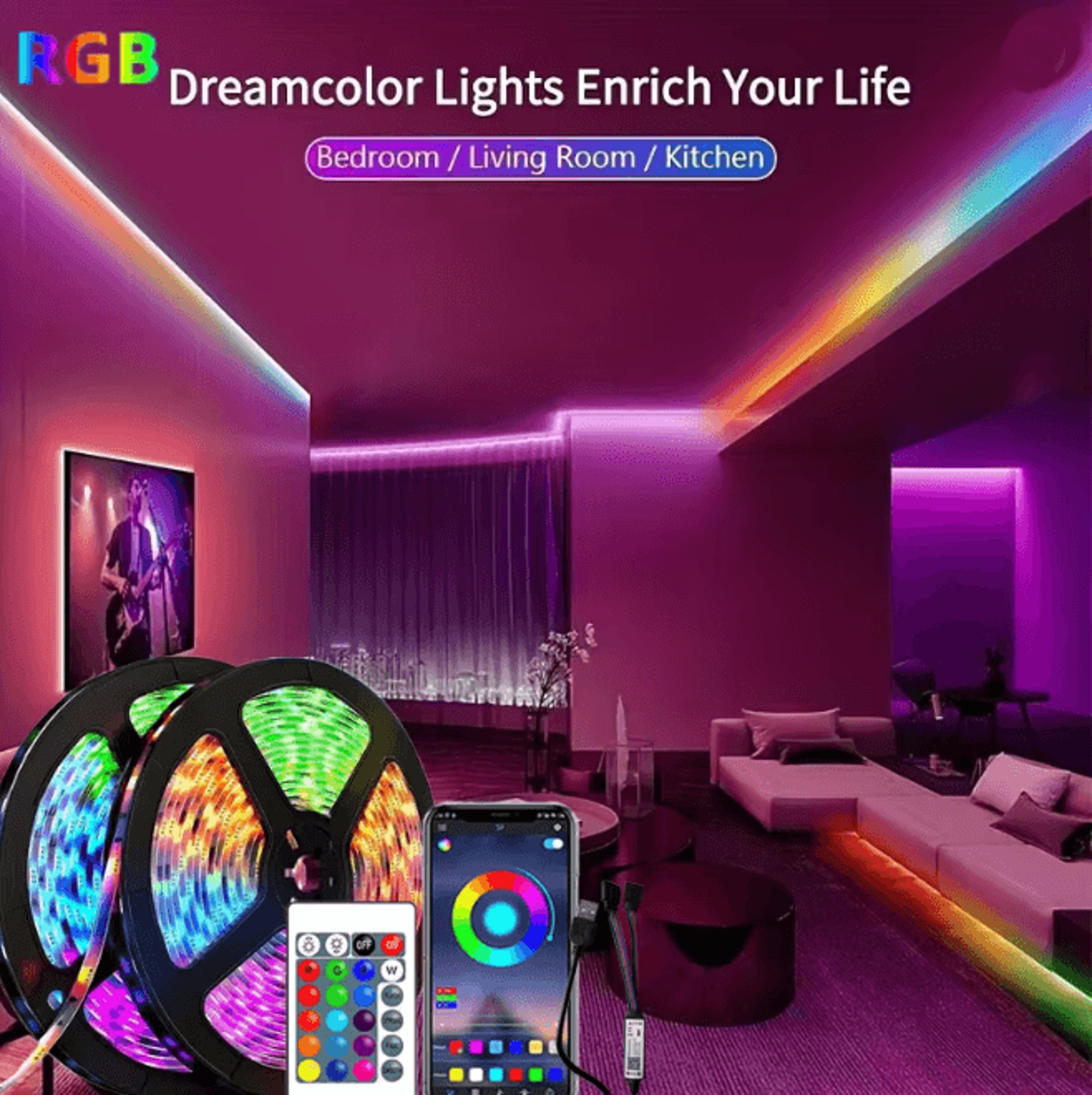 RGB LED Strip Light USB Bluetooth Color Changing Flexible Light Tape 0