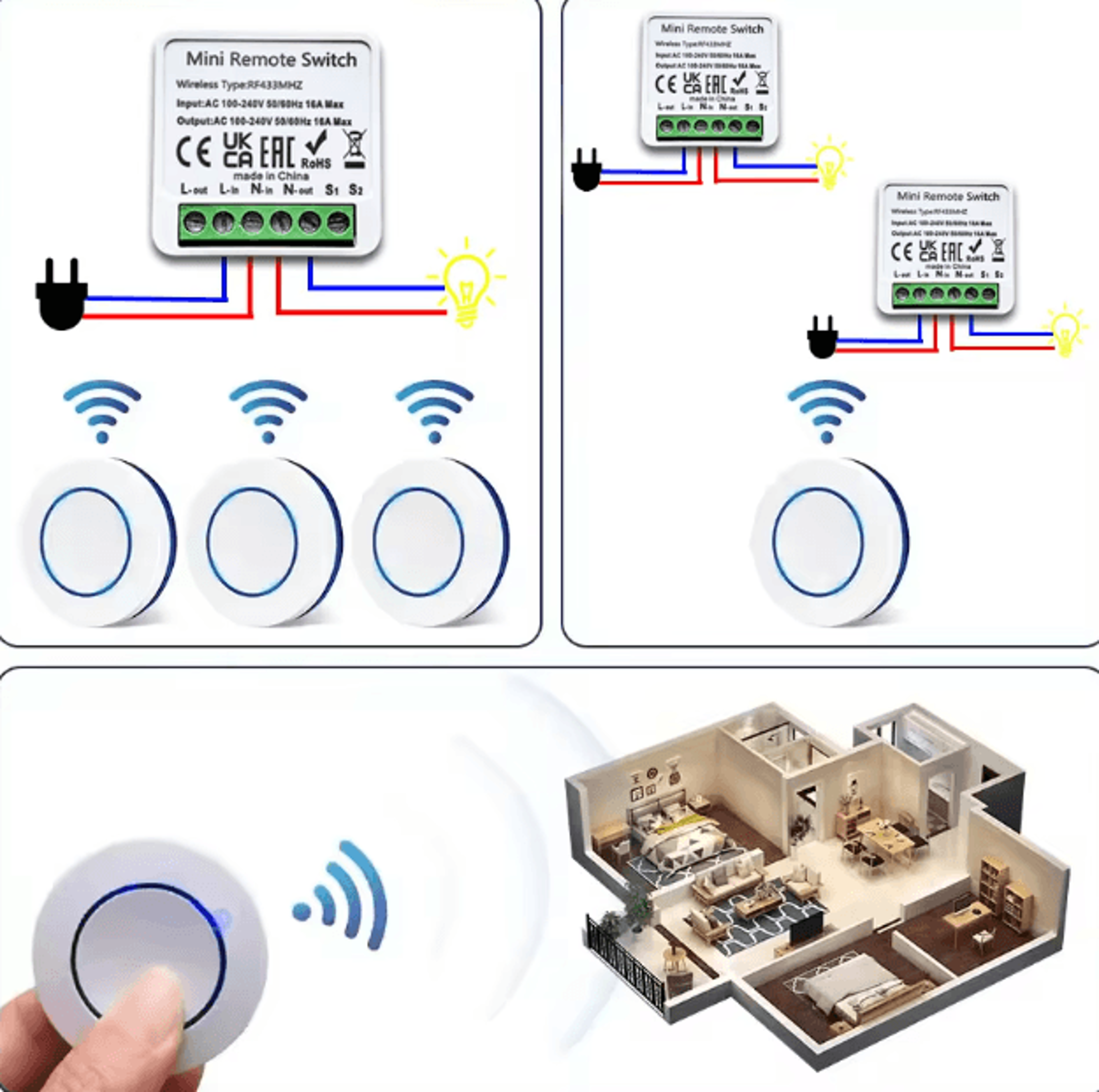 Wireless Remote Light Switch 433MHz Smart Control Module For Home DIY 3