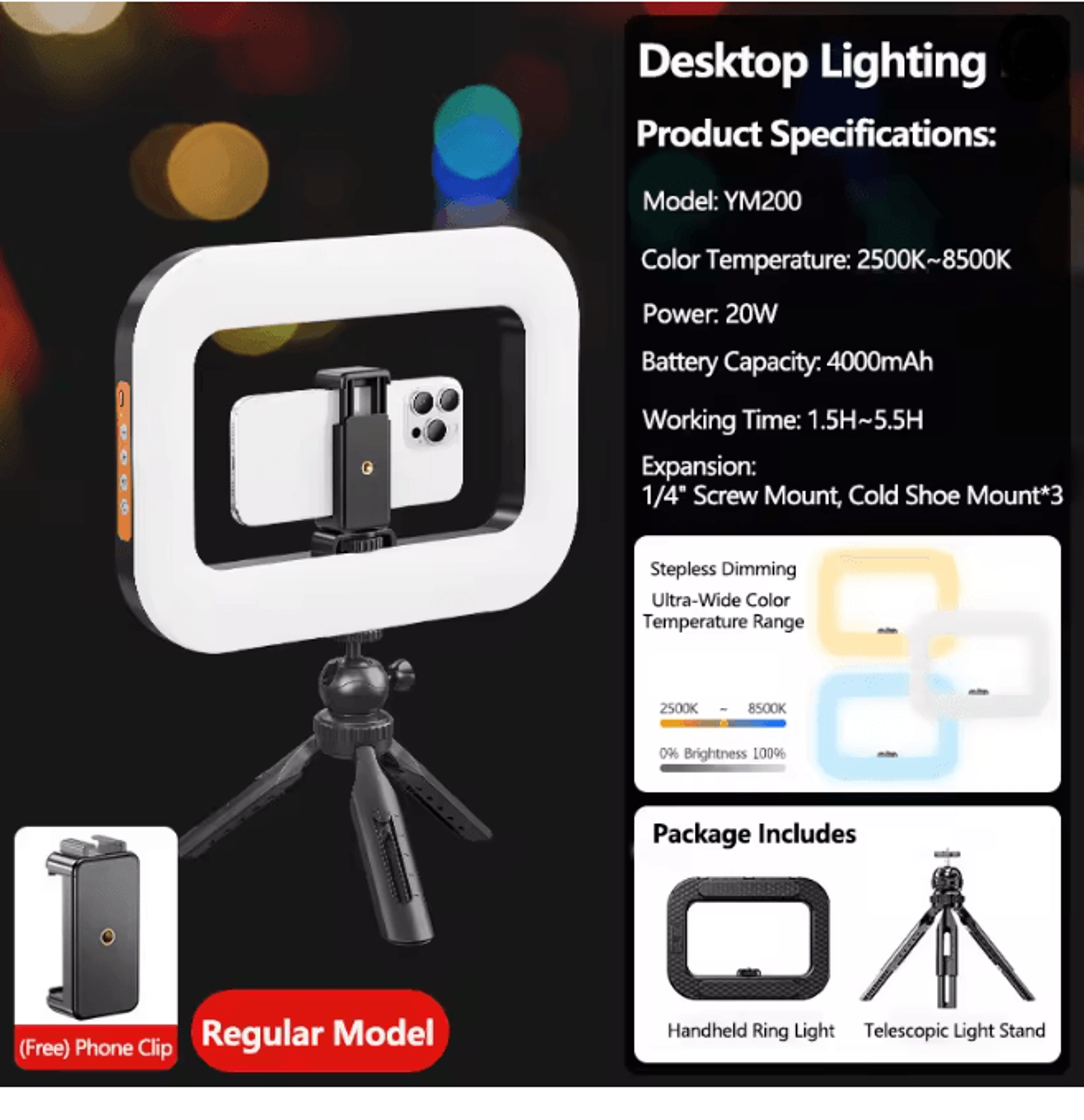 Portable LED Ring Fill Light USB Rechargeable Selfie Light For Phone And Makeup 6