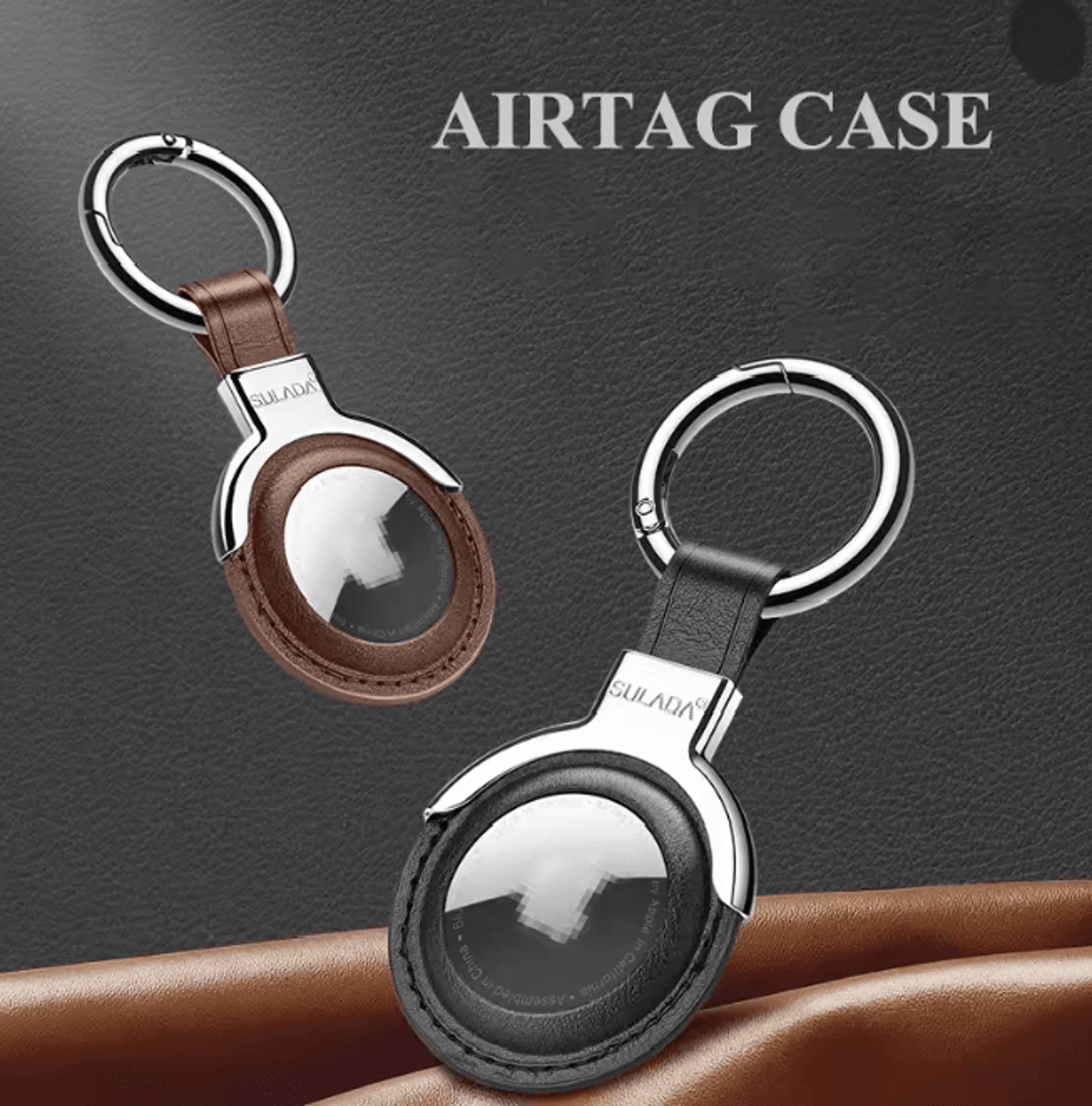 Leather AirTag Case With Keychain Protective Holder For Keys Bags And Pets 0