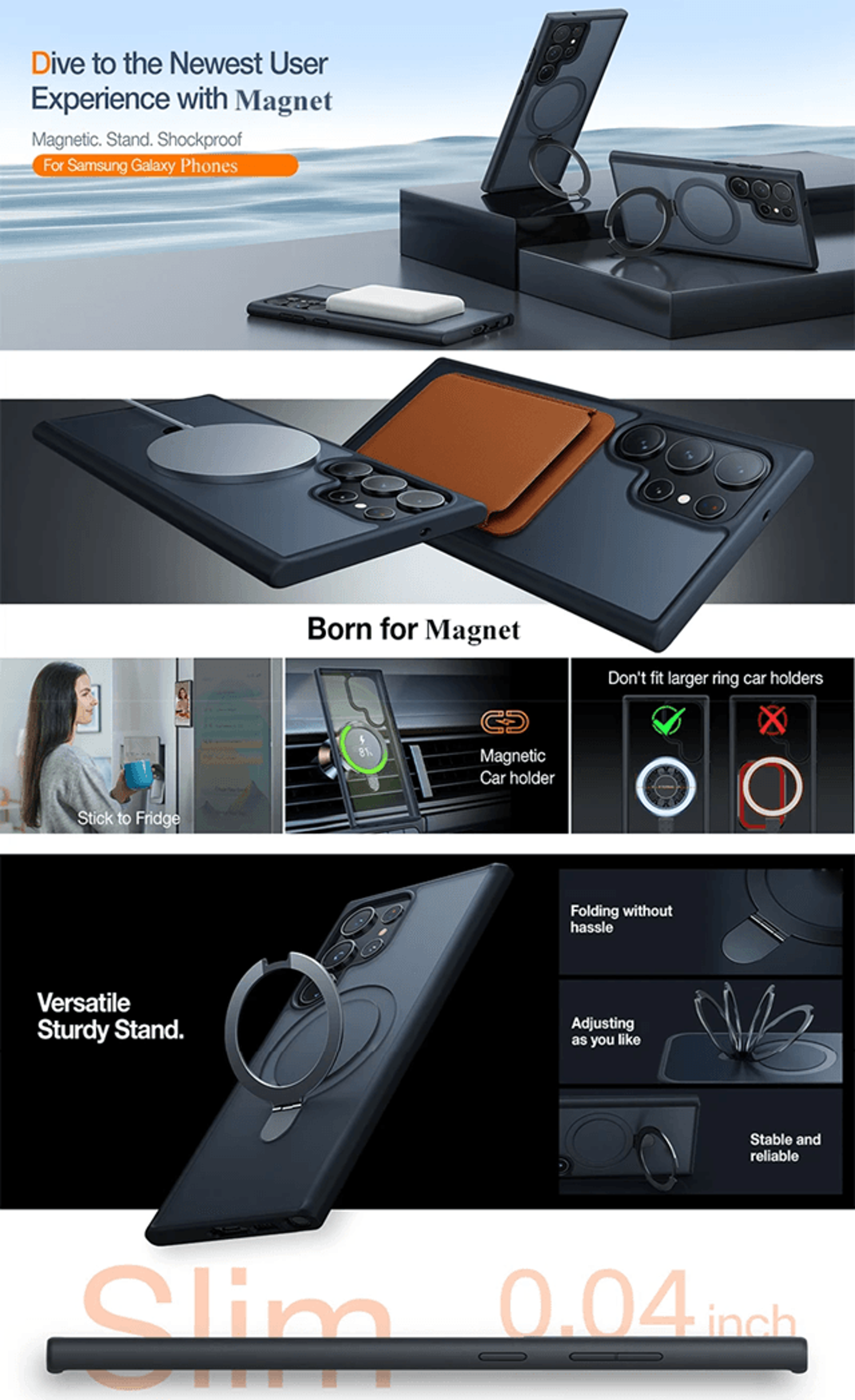 Magnetic Ring Kickstand Phone Case For Samsung Galaxy Translucent Protective Cover 0