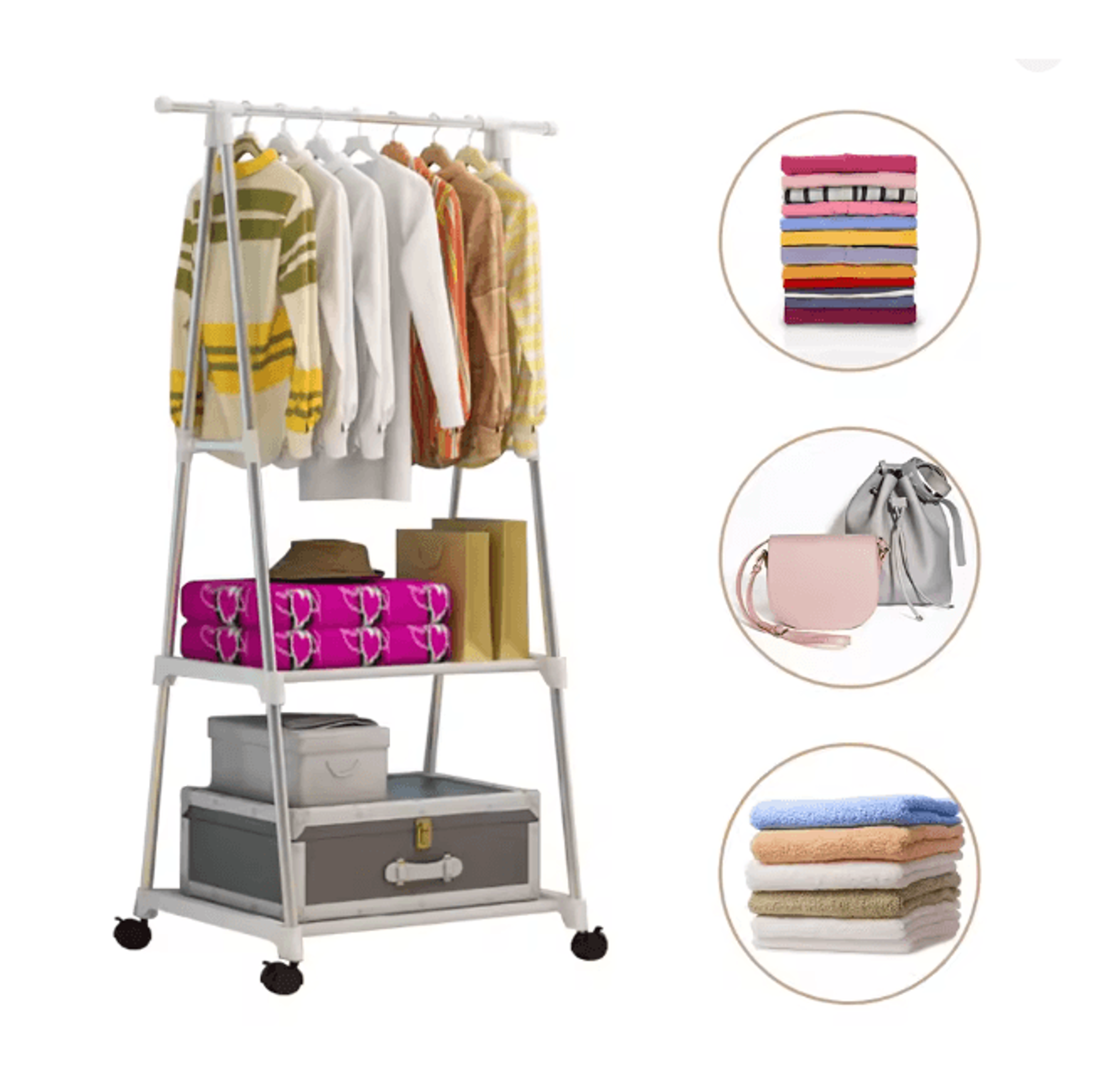 Rolling Clothes Rack With Shelves Stainless Steel Garment Organizer With Wheels 6