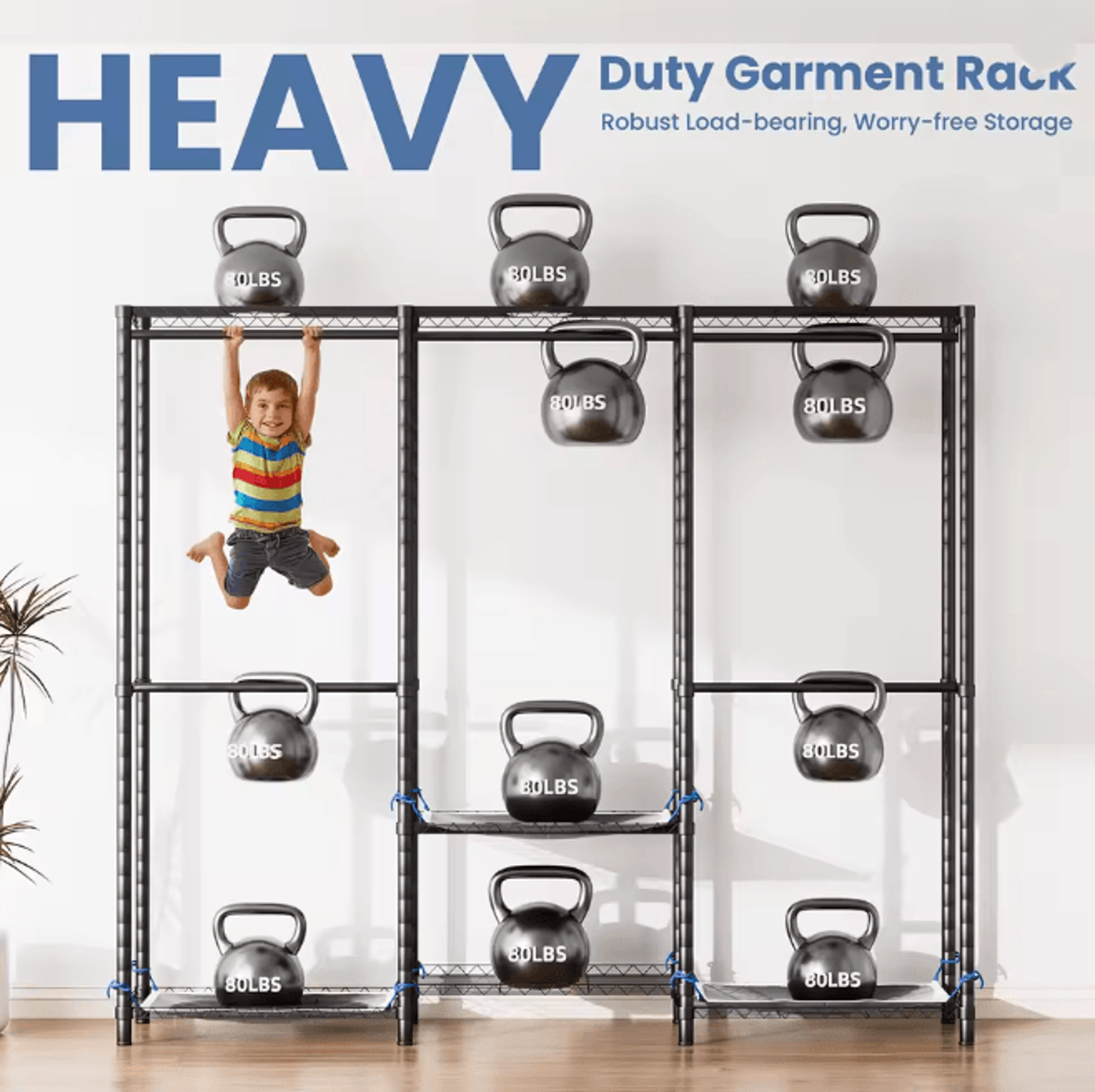 Heavy Duty Clothes Rack Storage Organizer Freestanding Wardrobe Hanging Rack 3