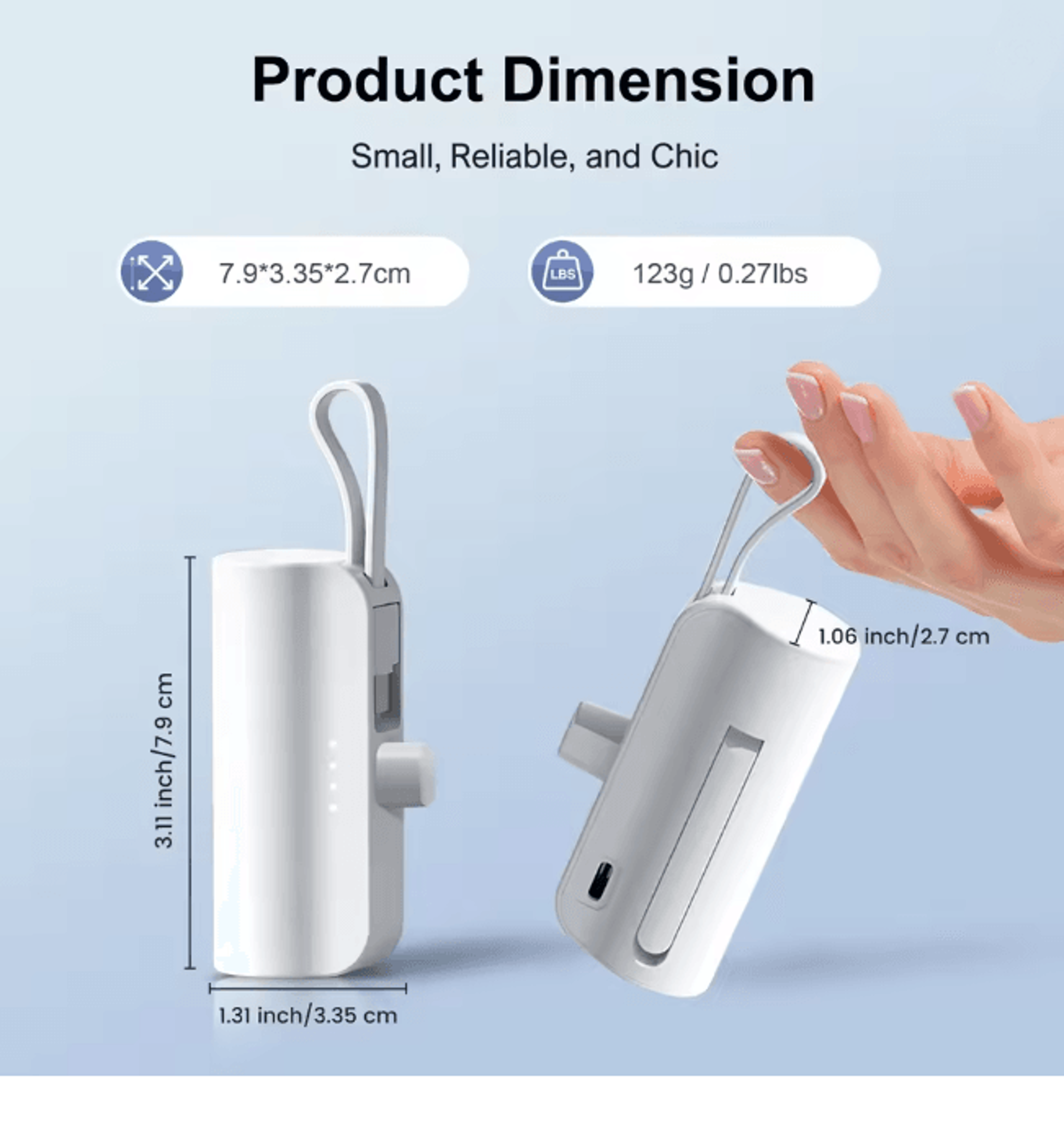 Mini Power Bank Portable USB C Phone Charger Compact Capsule Battery Pack 2