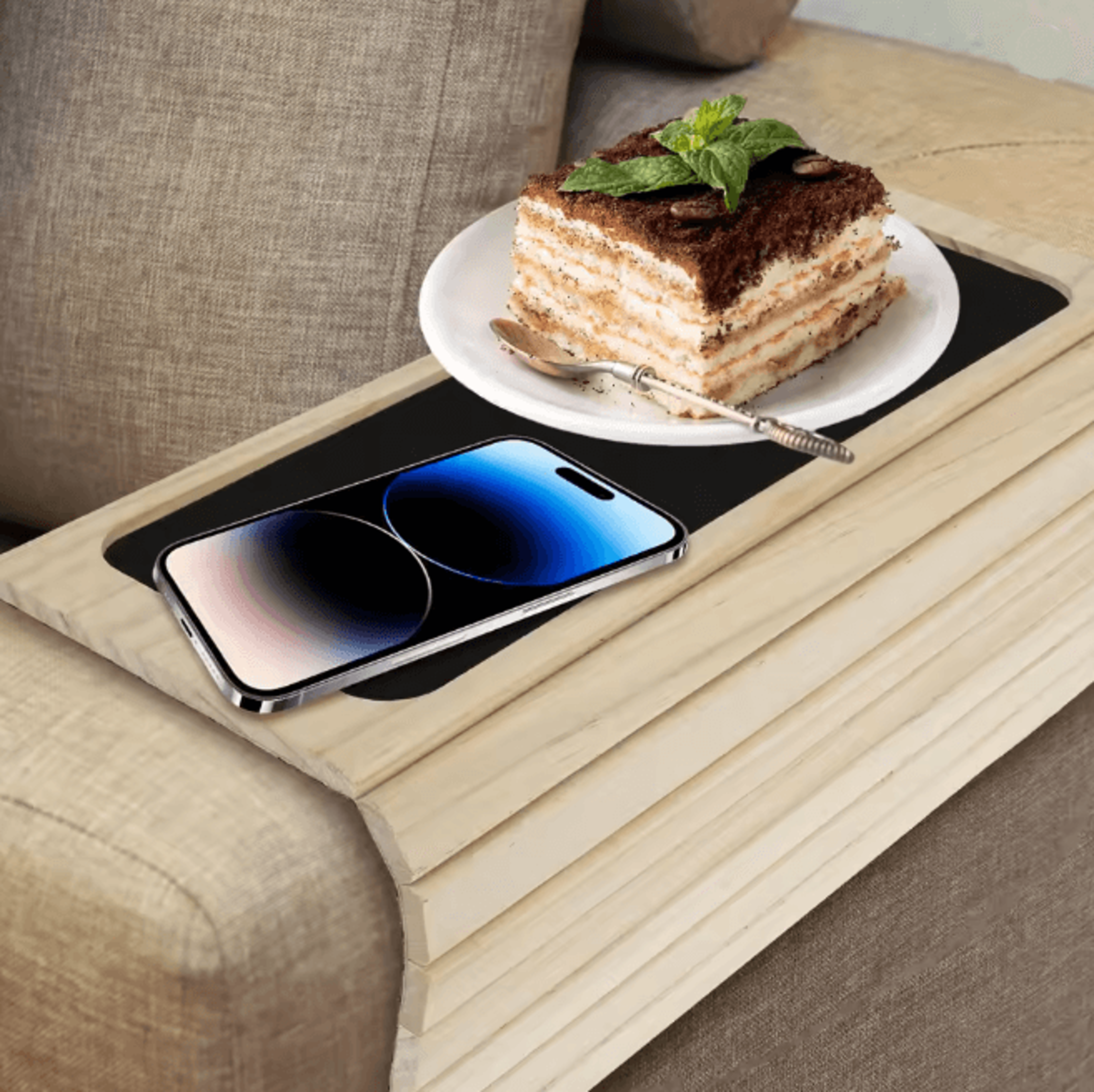 BambooGrip Couch Cup Holder Sofa Armrest Tray Anti Slip Foldable Organizer 4