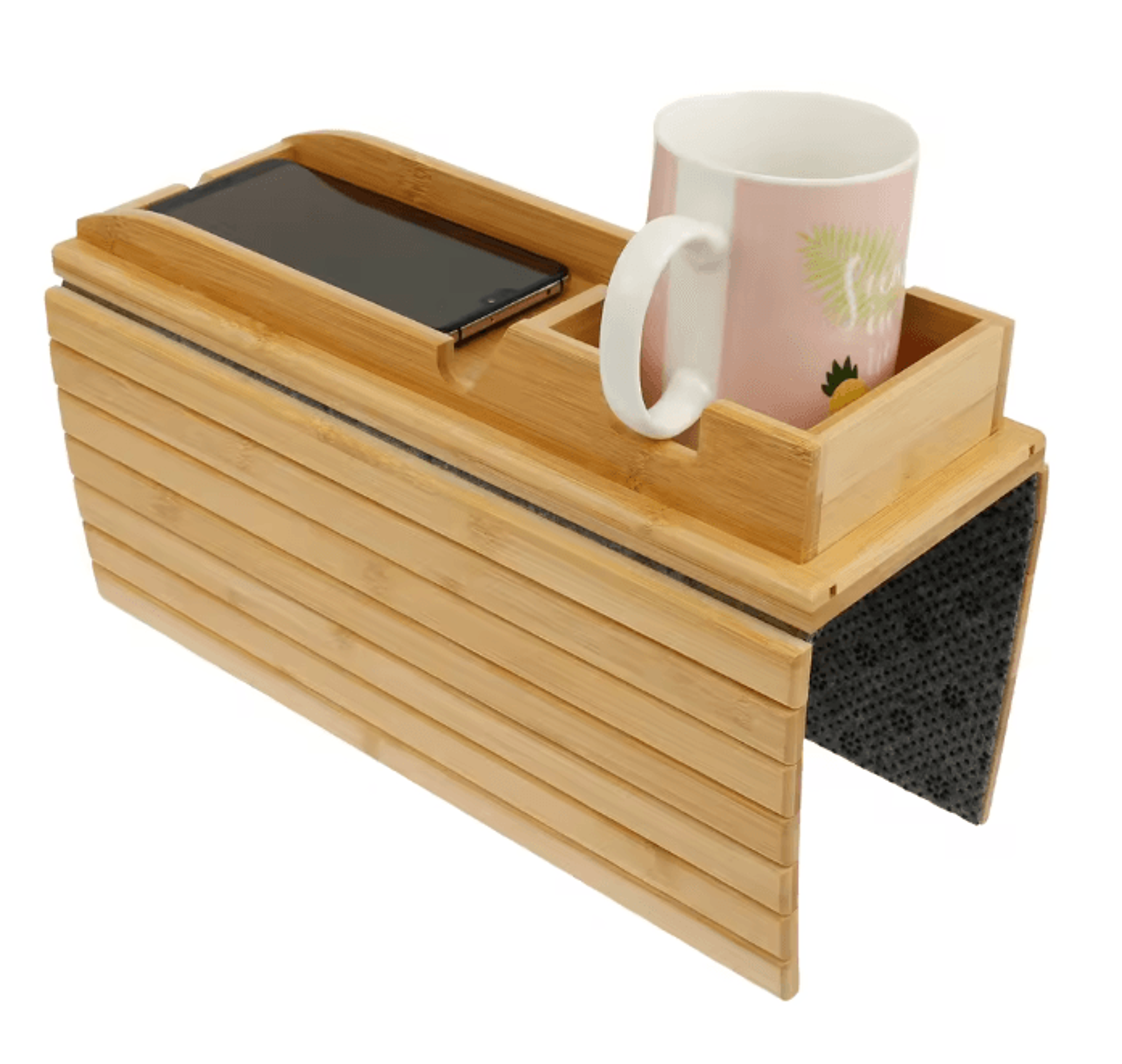 BambooGrip Couch Cup Holder Sofa Armrest Tray Anti Slip Foldable Organizer 5