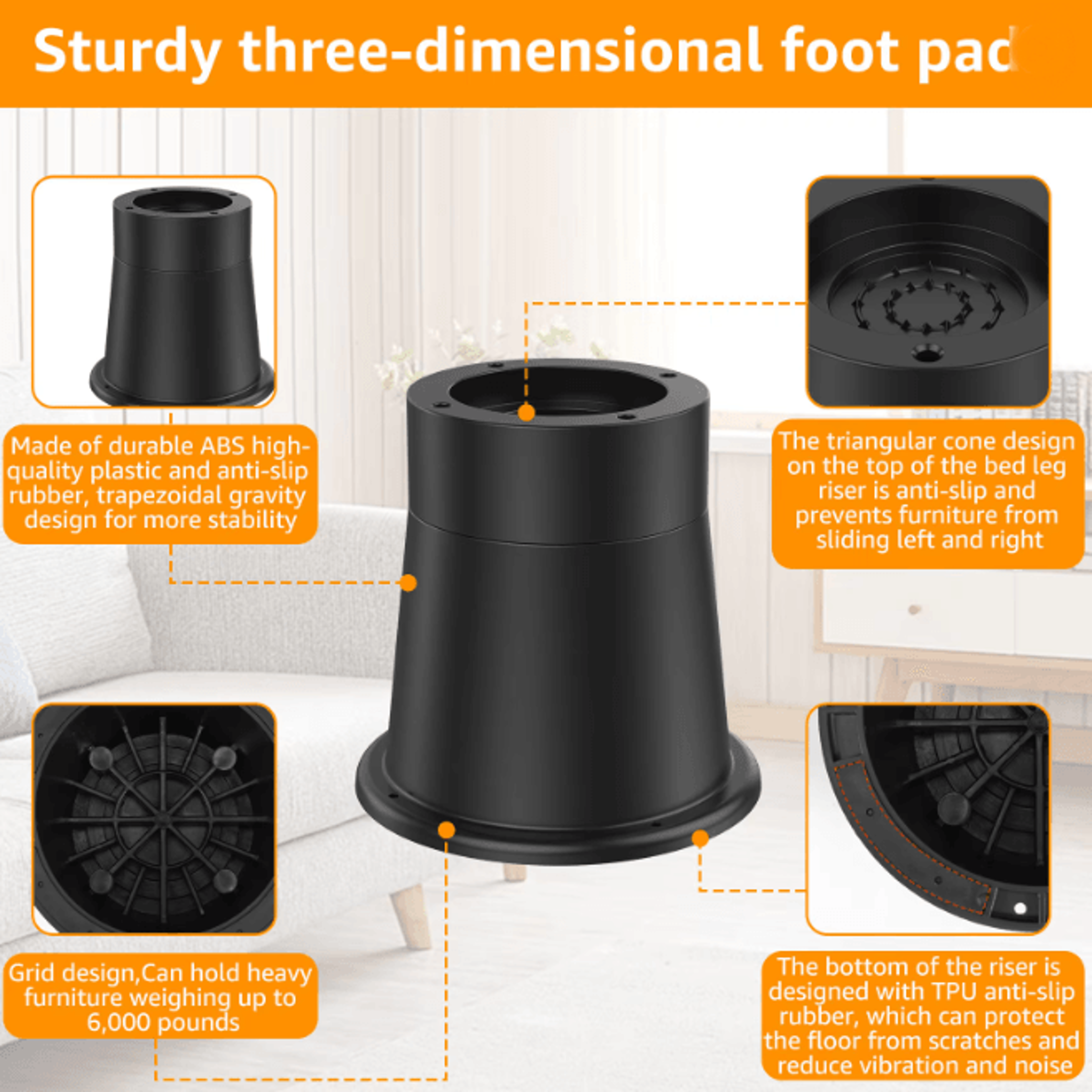 LiftPro Heavy Duty Furniture Risers Rubber Sofa Bed Cabinet Feet Set 2