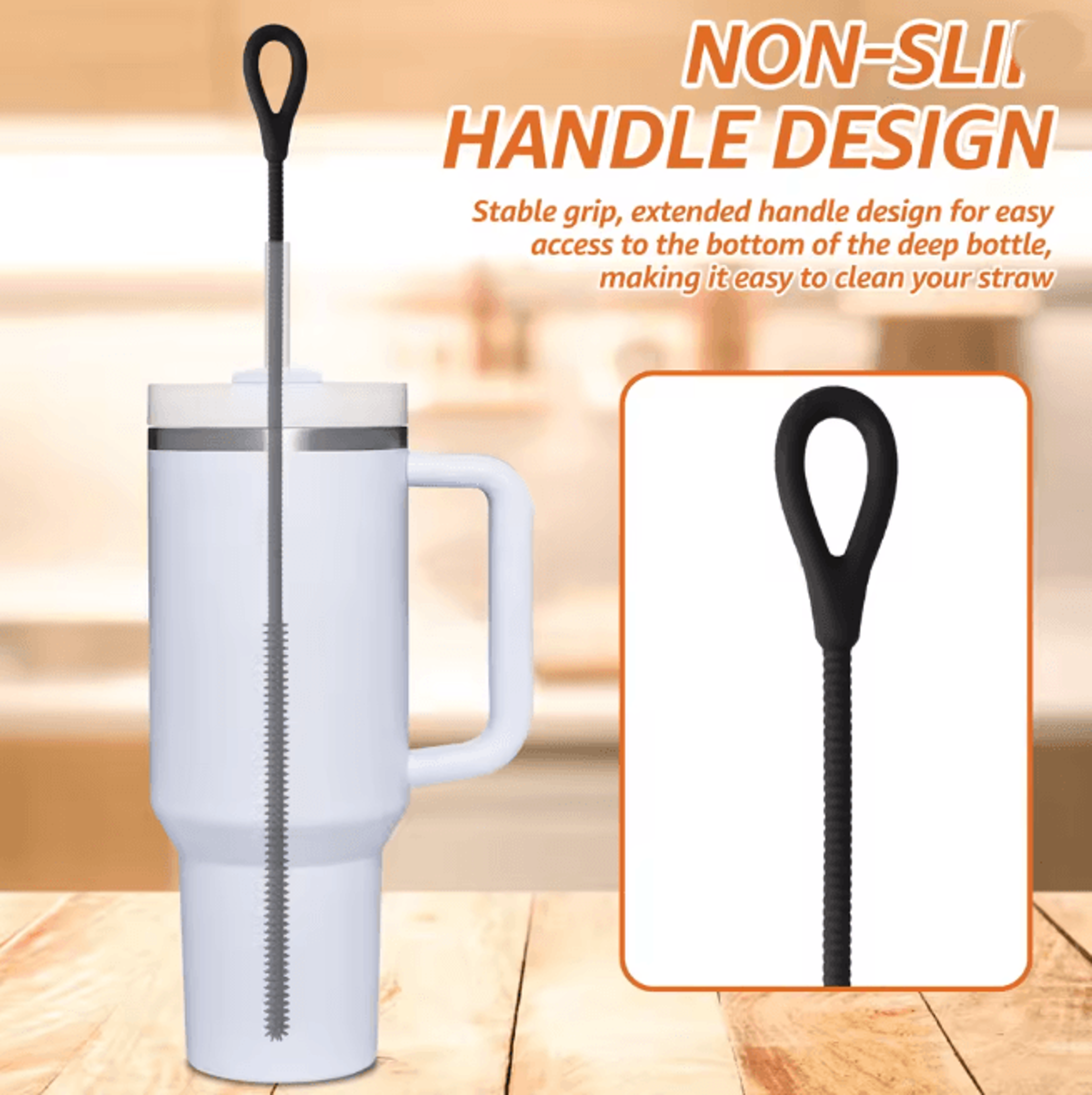 CleanSip Silicone Straw Cleaning Brushes Long Handle Deep Cleaning Set 2
