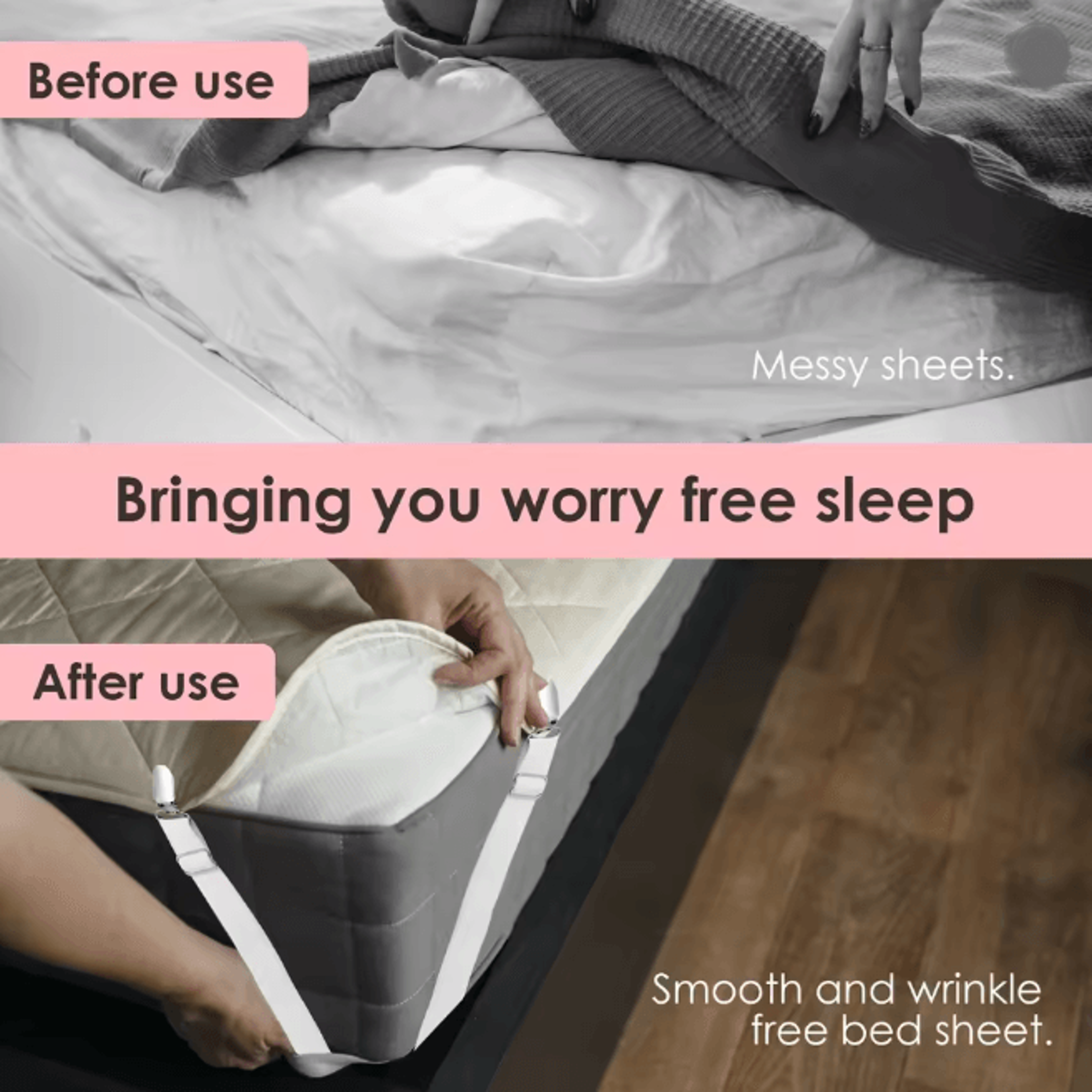 SecureFit Adjustable Bed Sheet Holders Straps With Clips 4 Piece Set 2