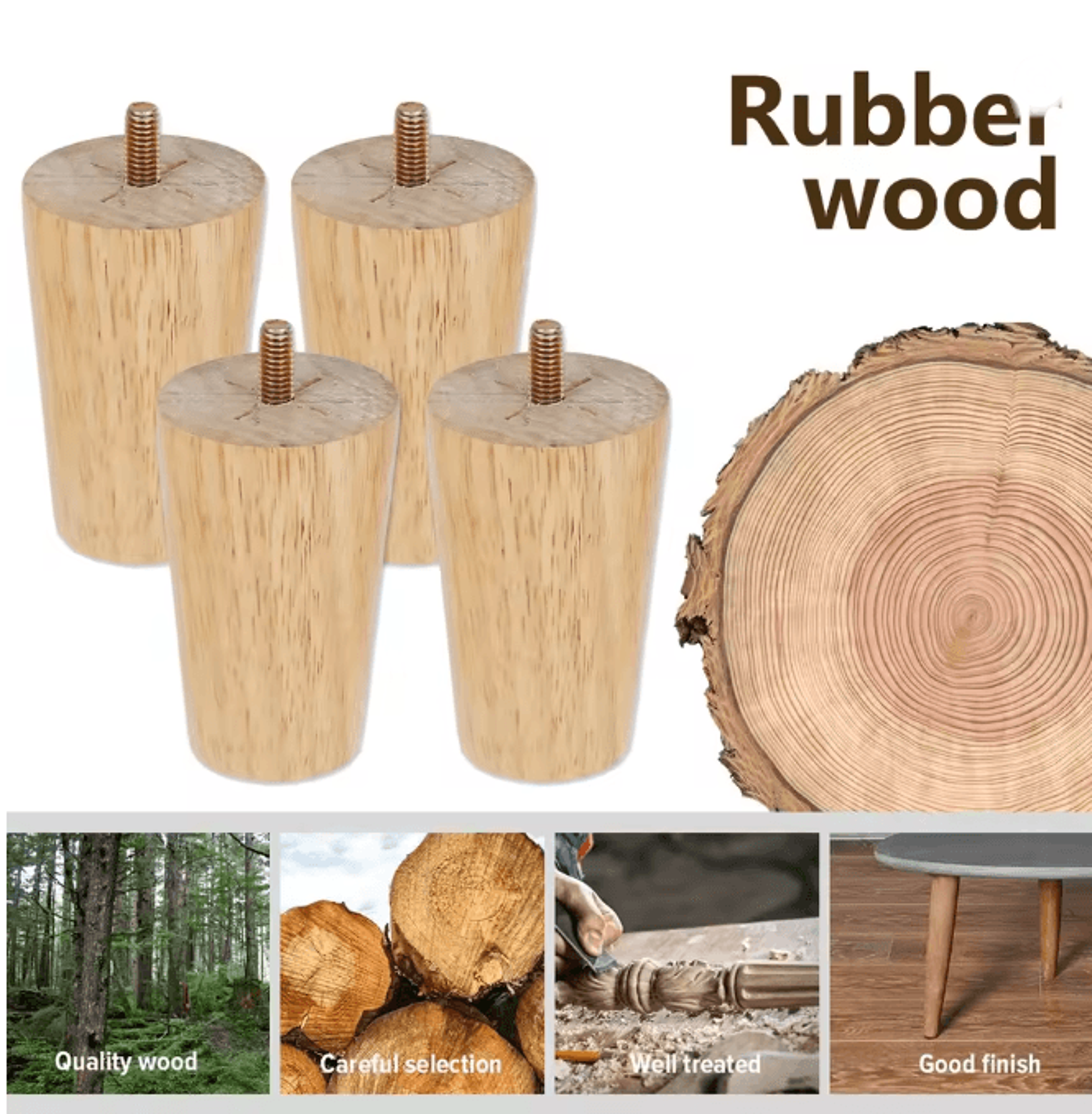 WoodRise Solid Wood Furniture Legs Table And Cabinet Replacement Feet Set 1