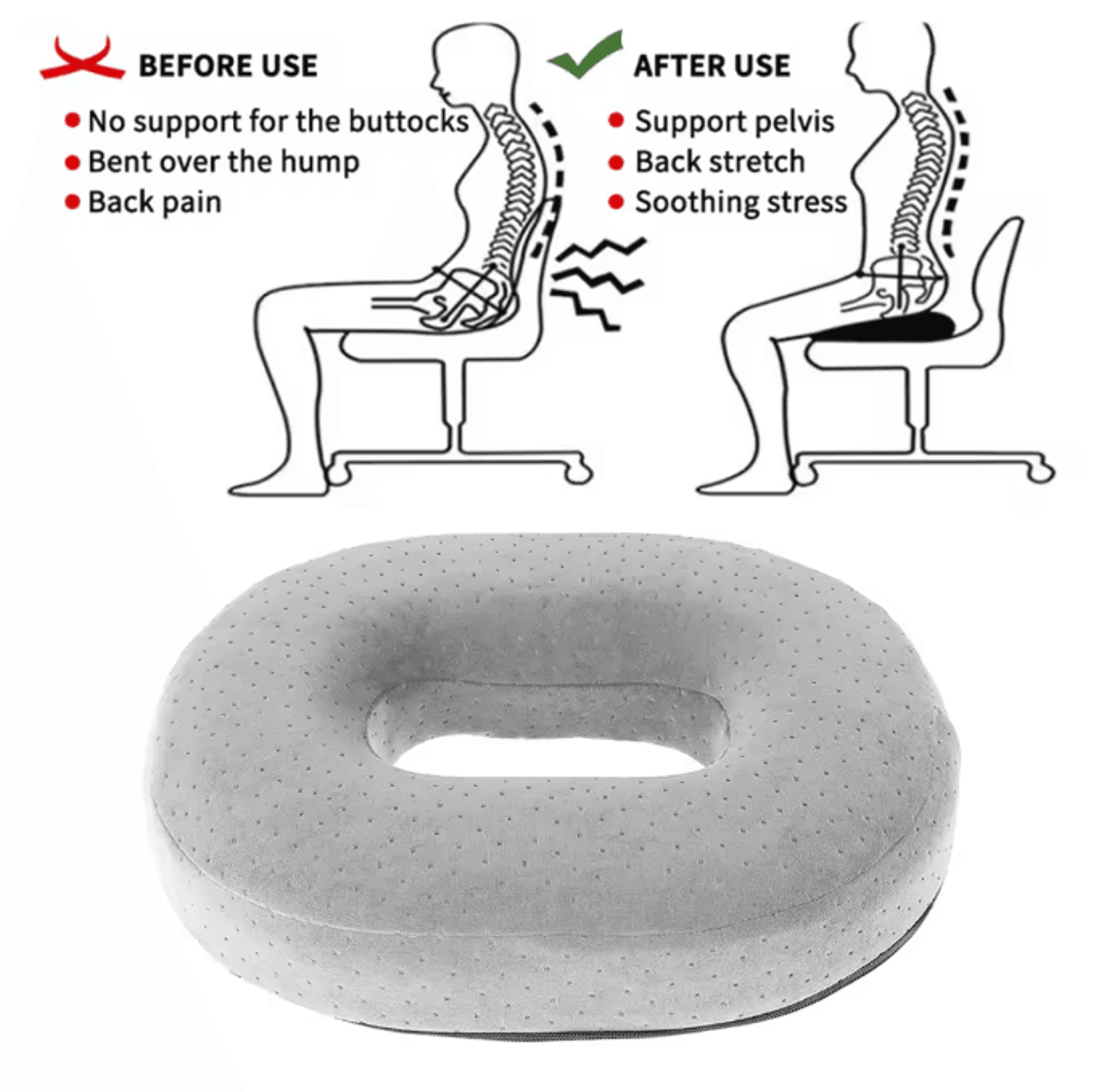 ComfortRing Memory Foam Donut Cushion Tailbone And Pressure Relief Seat Pad 2