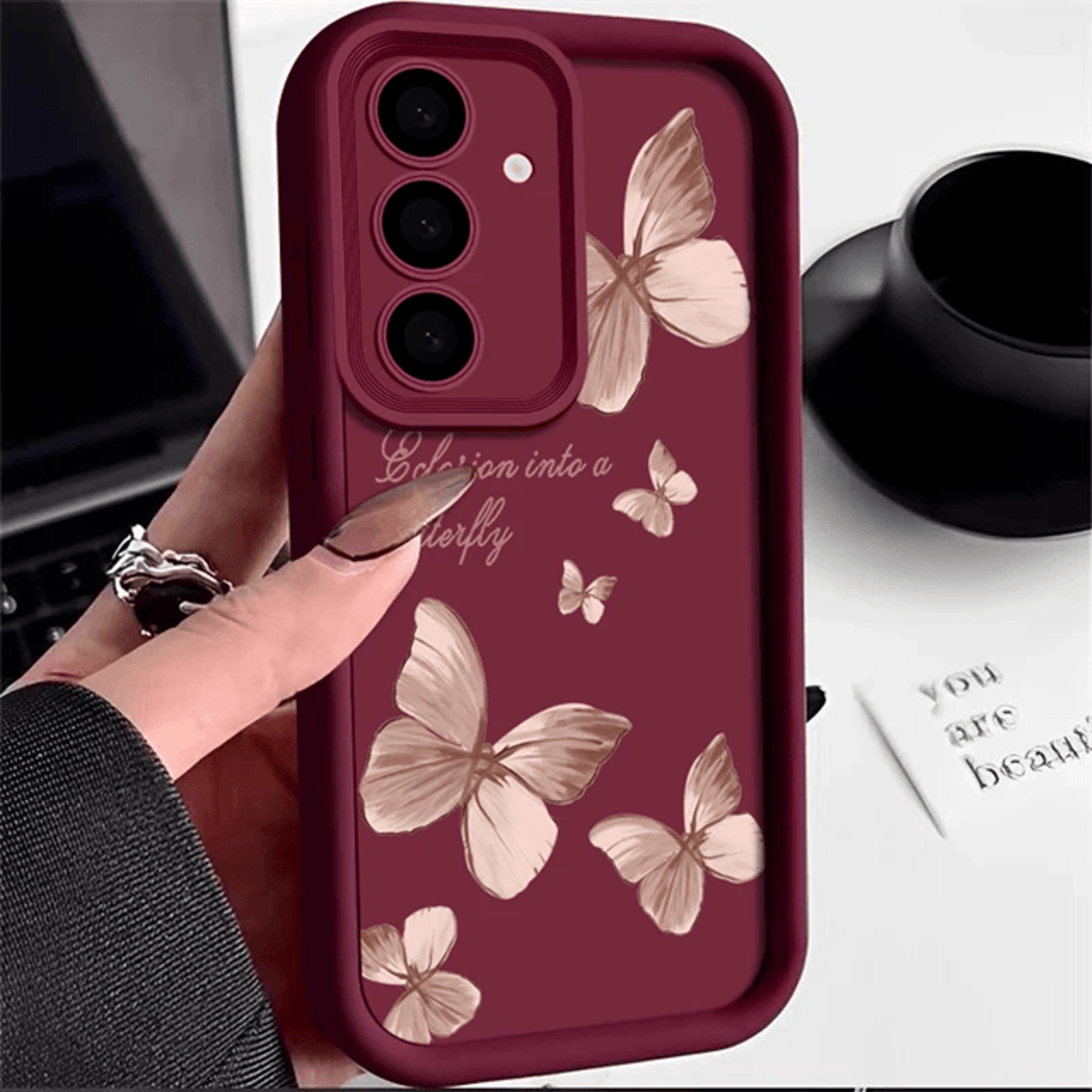 Gold Butterfly TPU Phone Case For Samsung Galaxy Soft Protective Cover 6