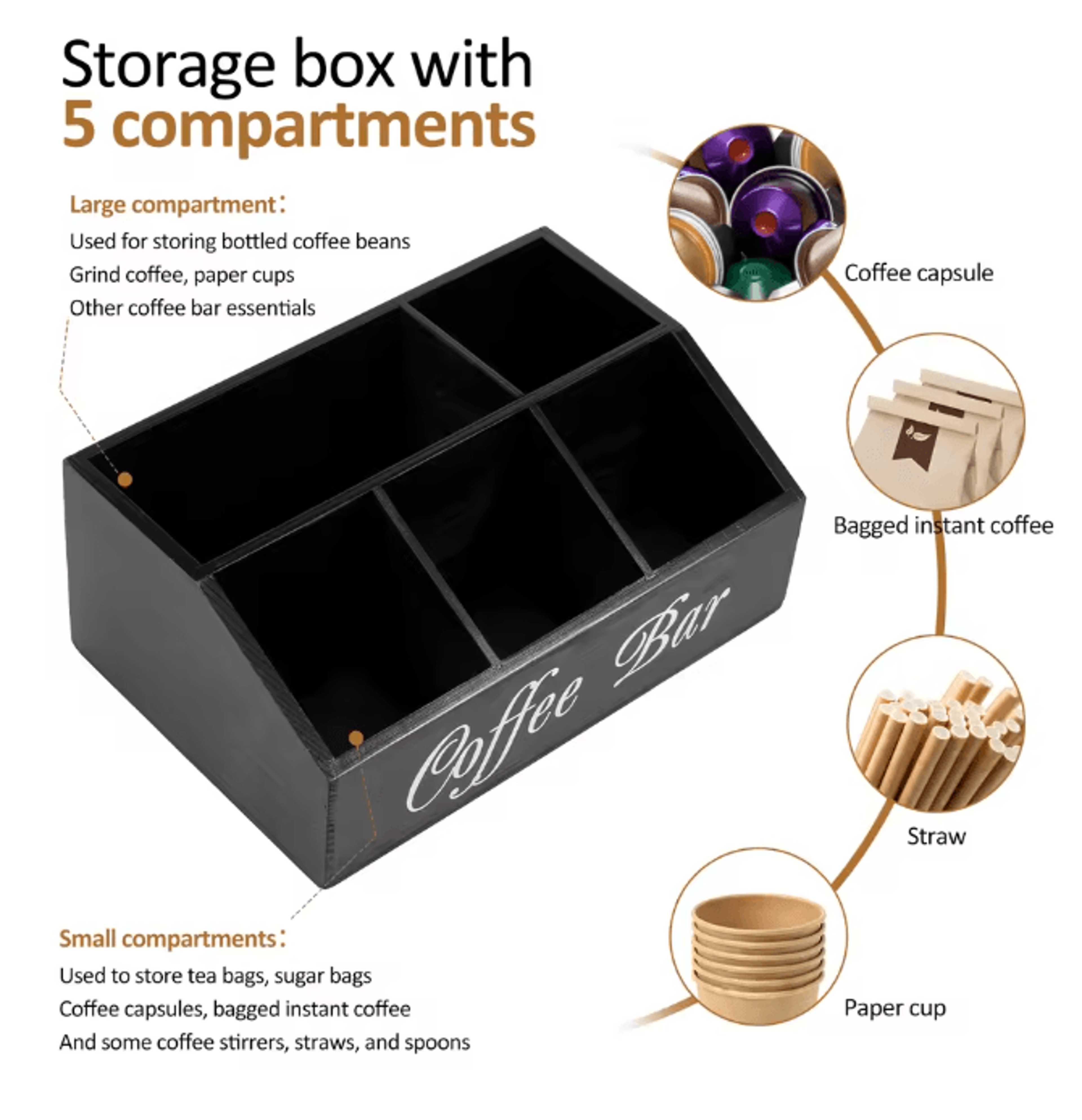 Wooden Coffee Bar Organizer Coffee Rack With Storage Compartments 3