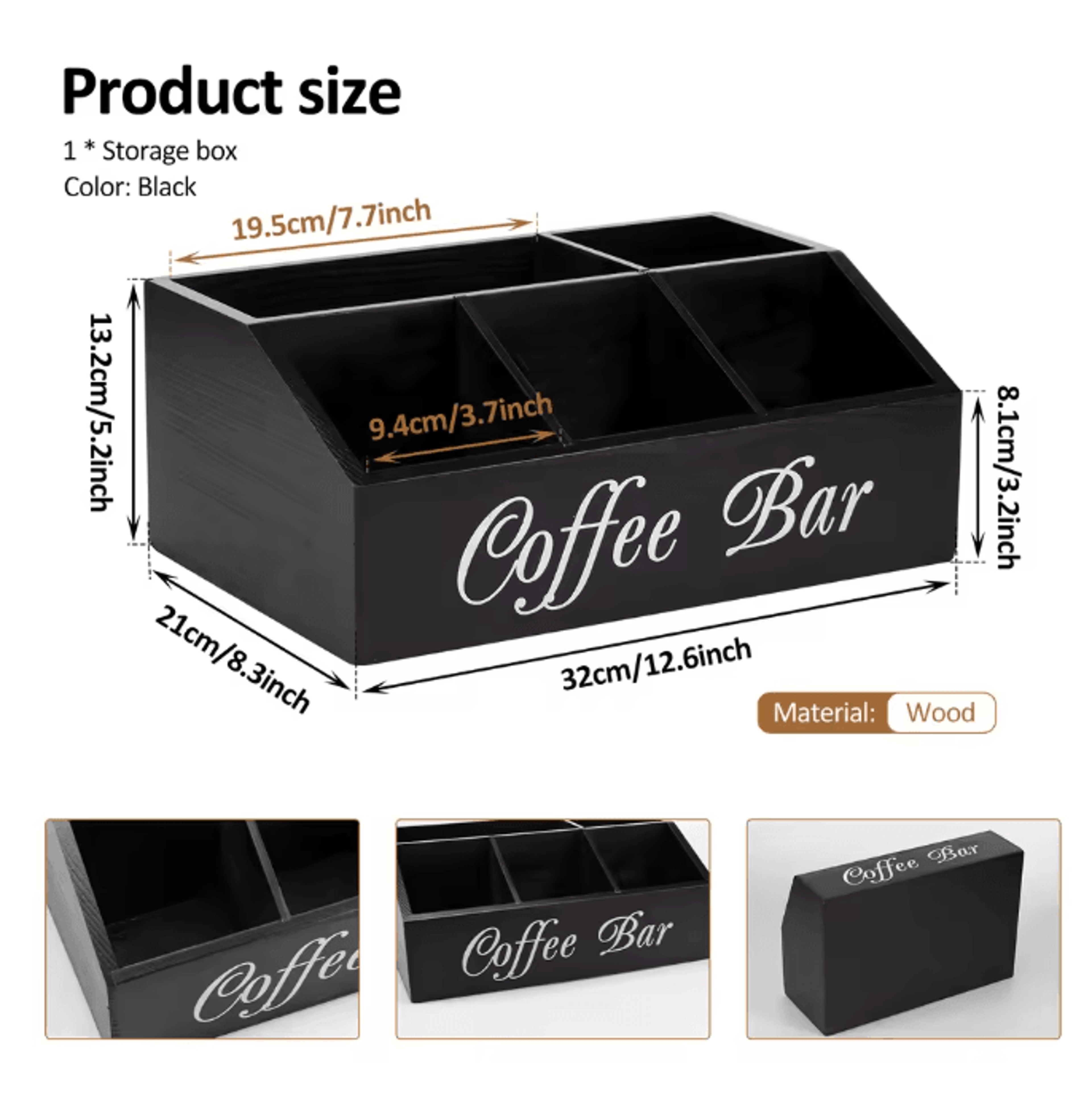 Wooden Coffee Bar Organizer Coffee Rack With Storage Compartments 5